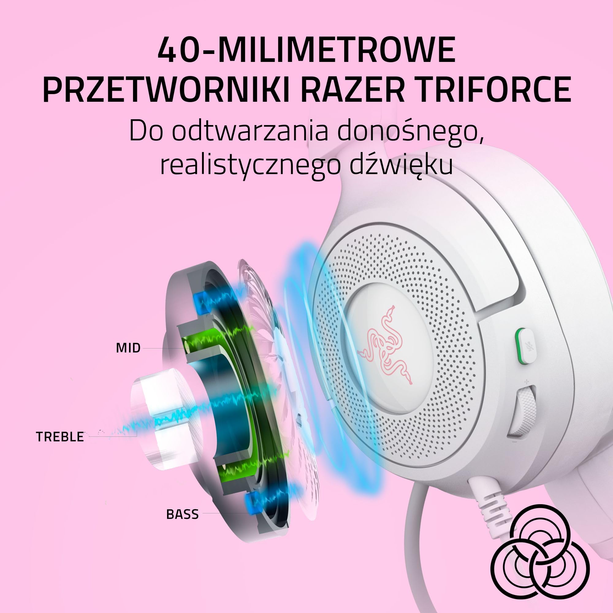 Razer Kraken Kitty V3 X - przewodowy zestaw słuchawkowy Kitty do gier - kultowe uszy Kitty - lekki, waży tylko 270g - mikrofon HyperClear Cardioid - przetworniki TriForce 40mm | Biały