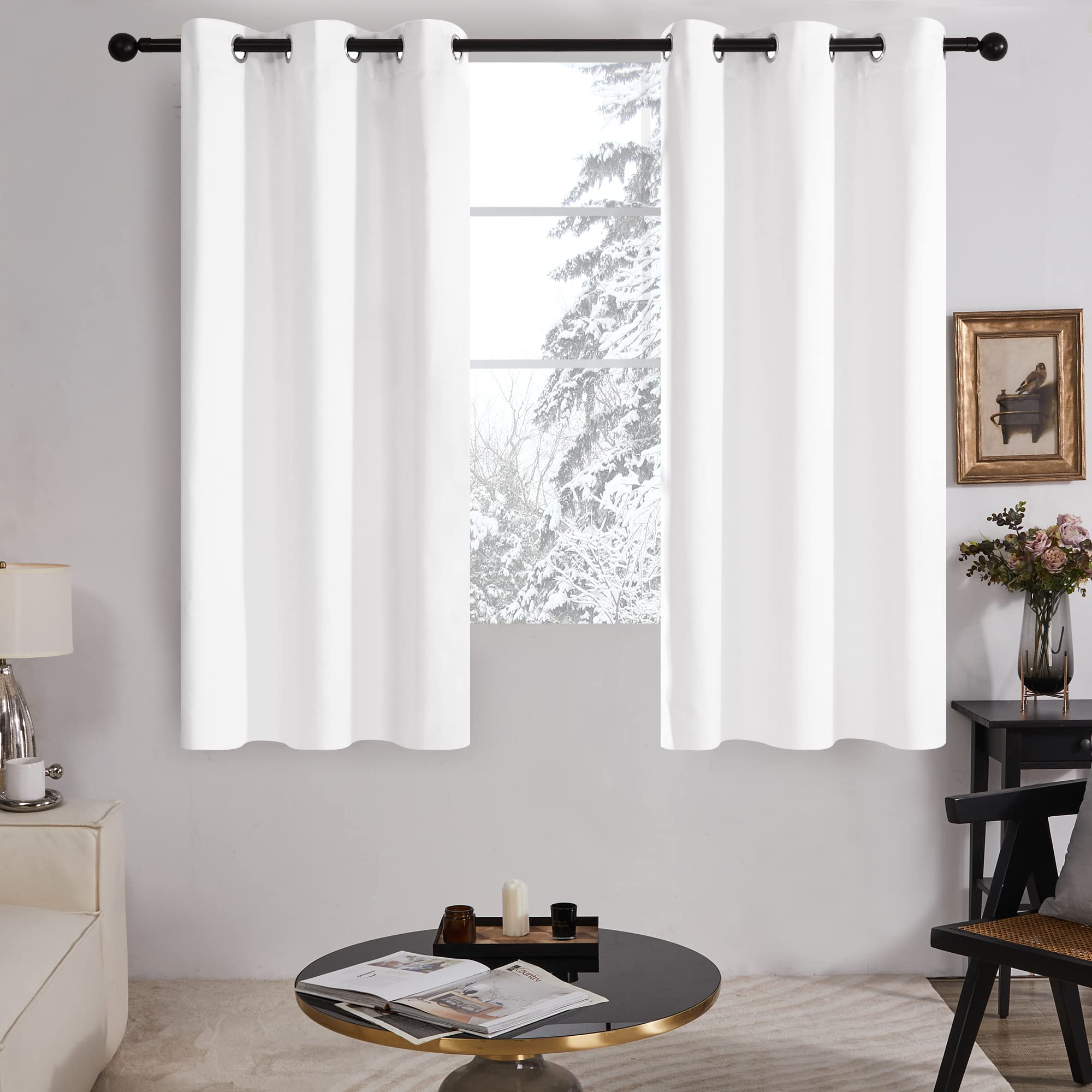 Deconovo White Blackout Curtains for Bedroom, 2 Thick Layers 100% Blackout Window Treatment Panels, Thermal Insulated Curtains for Rooms (Pure White, 2 Panels, 42W x 63L Inches)