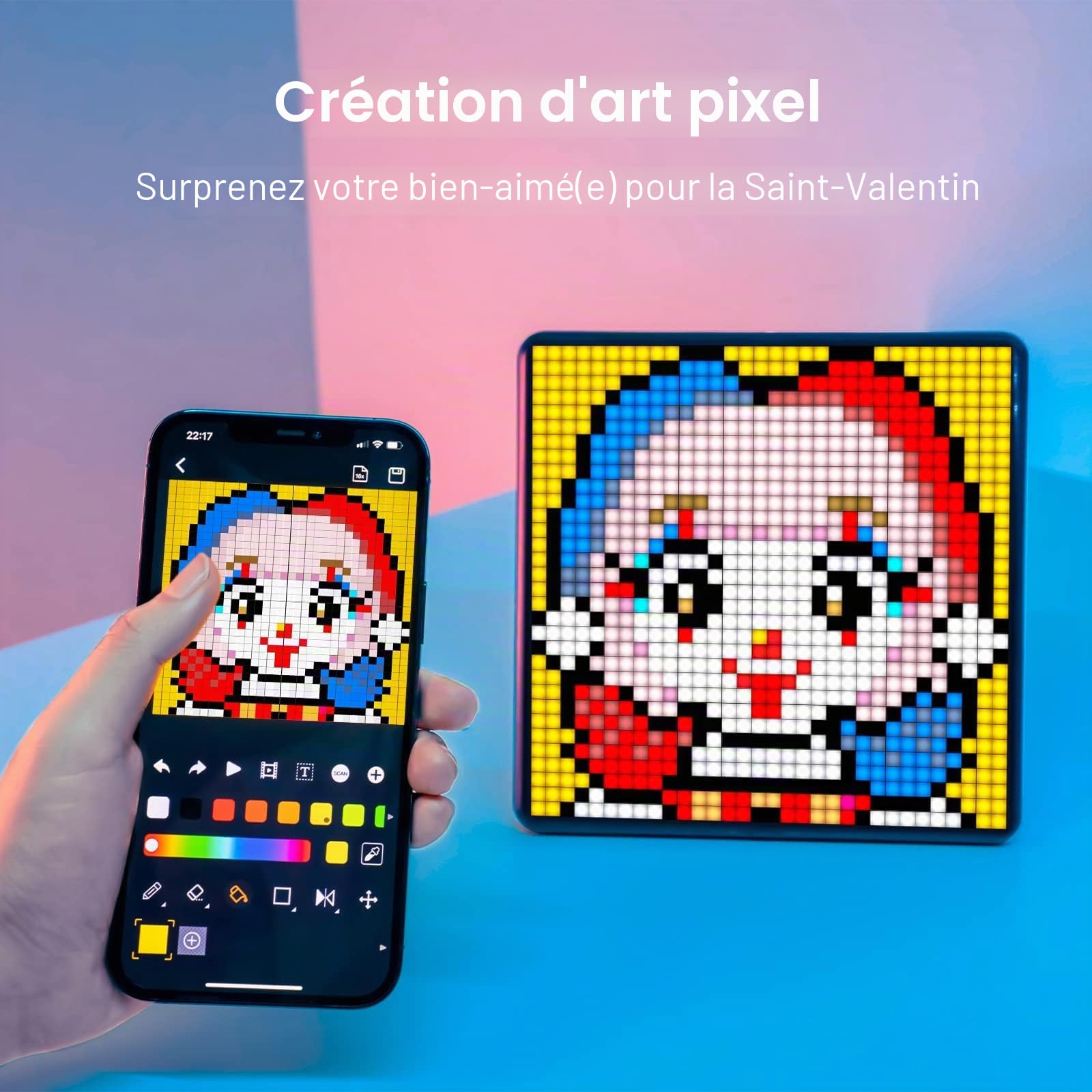 Divoom Pixoo-Max Cadre Photo numérique Polyvalent, Affichage LED programmable de Pixel Art 32 X 32, Accessoires de Jeu, néon pour la décoration de la Chambre, enseigne de fenêtre