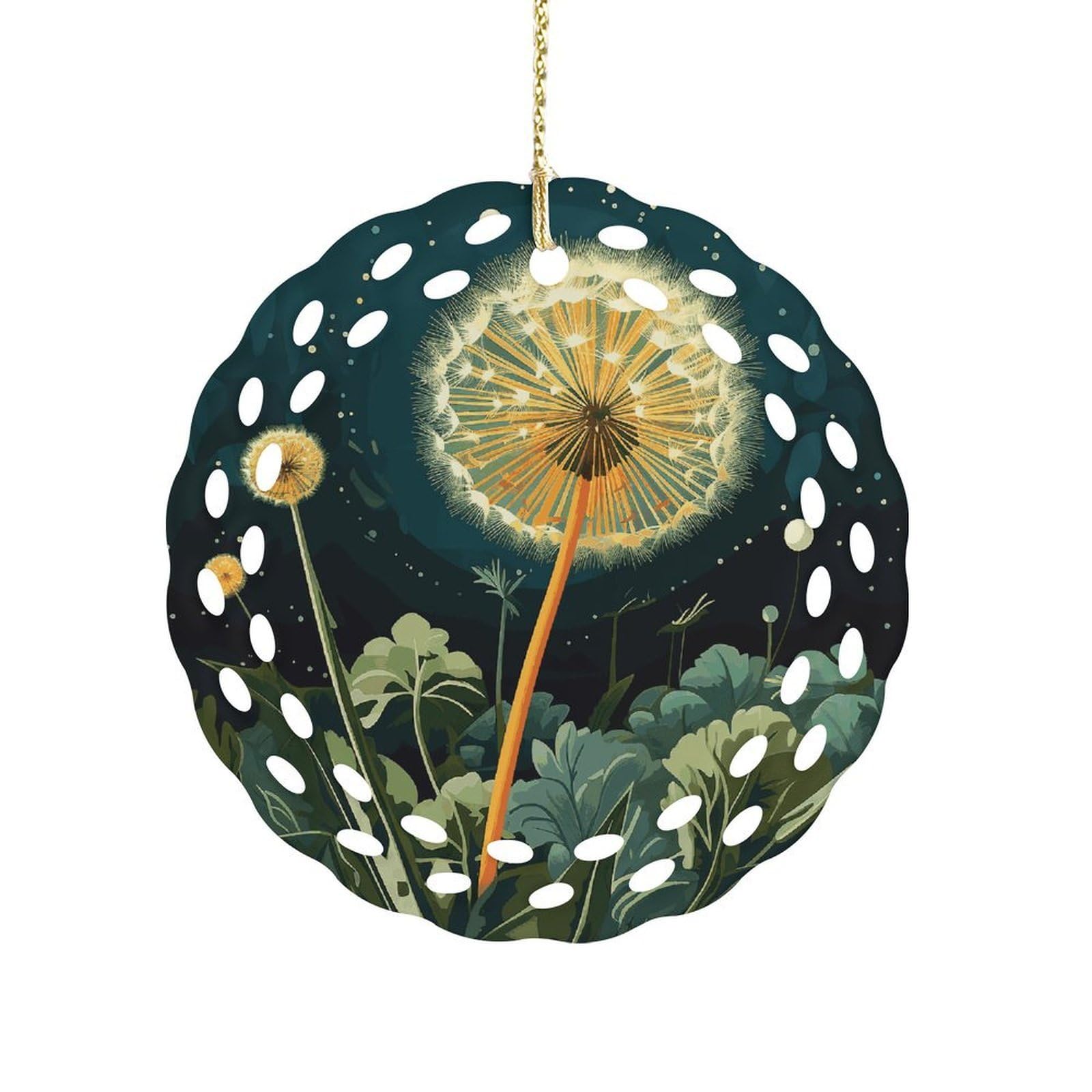 Btcowzrv Style Dandelions At Night Ceramic Ornament,Round Ornaments With Hole Easy To Hang,Hanging Ornament For Wedding Party Home Window Garden Christmas Day Decor