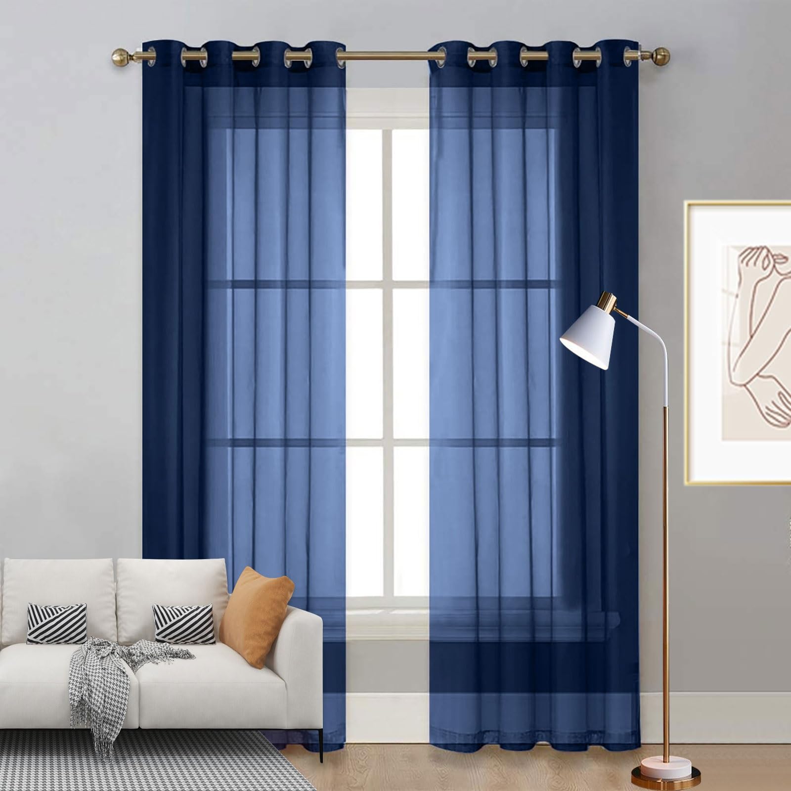 Voilage bleu foncé anti-UV et isolant de 270 x 260 cm pour réguler la lumière