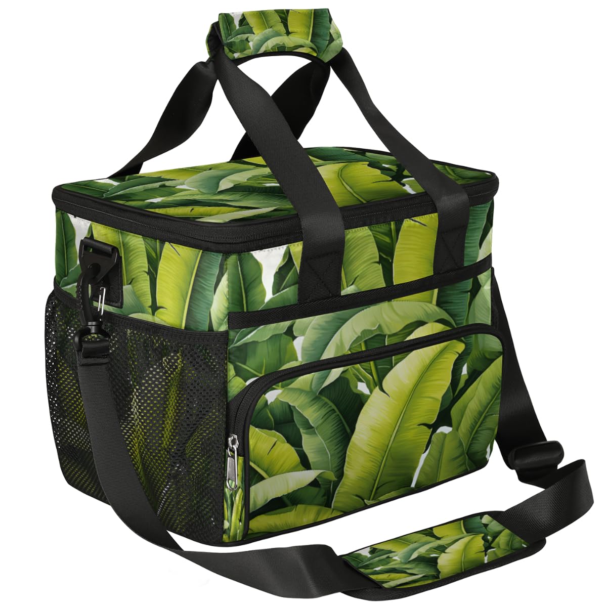Green Leaves Insulated Picnic Backpack Lunch Box for Women Men Picnic Basket Tote Lunch Bag Picnic Bag Portable Lunch Bags for Picnic, Beach, Work, Trip,Office, Camp Summer Tropical Palm Leaves
