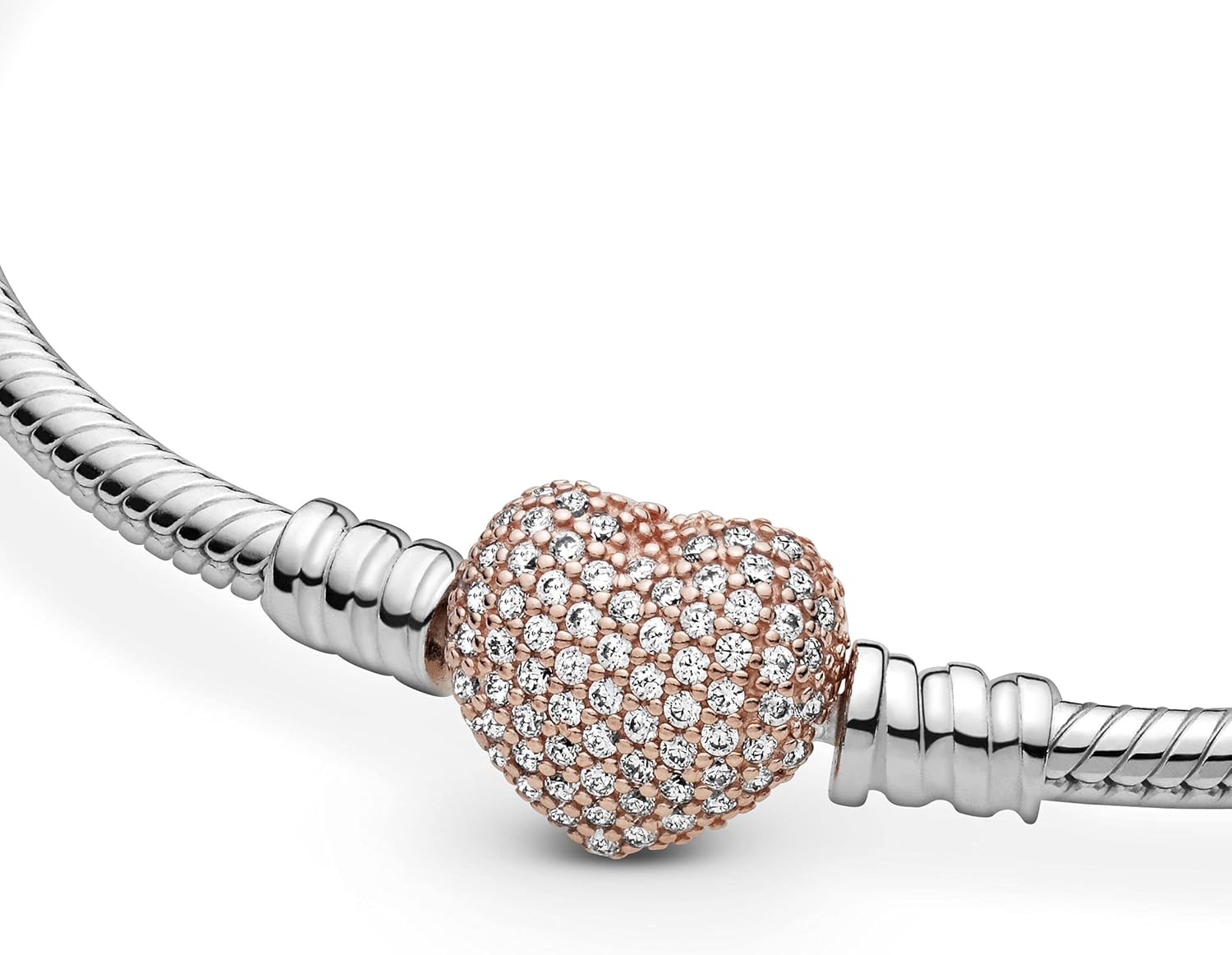 PANDORA Silver Bracelet w/Rose Pave Heart Clasp - Image 4