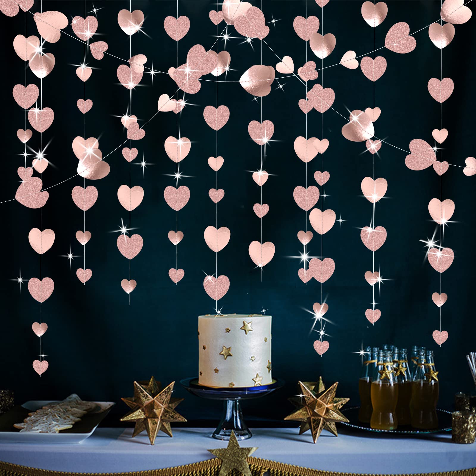Pink Blume Ghirlanda A Forma Di Cuore Oro Rosa E Blu: 4 Pezzi Da 4 Metri Per Decorazioni Feste - Compleanno, Matrimonio, San Valentino