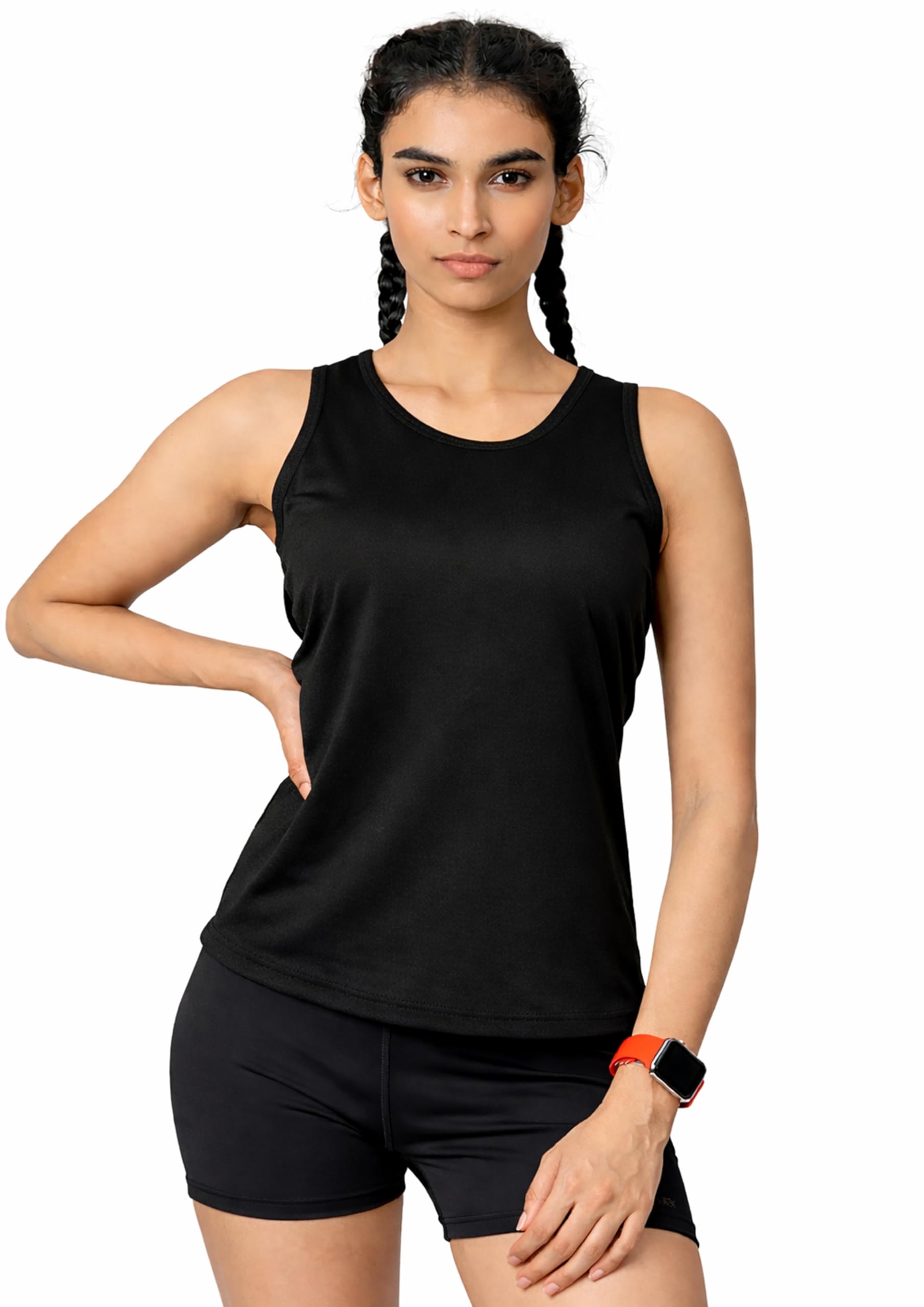 sje collection Women’s Solid Black Sleeveless Gym Tank Top | Round Neck Athletic Workout T-Shirt | Quick Dry Activewear for Yoga, Running & Training-picture-10