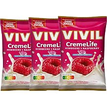 CREME LIFE RASPBERRY WITHOUT SUGAR 3 packs x 90g 9.52 Oz - Caramel flavoured candies, without sugar, with sweeteners, Vivil - Made in Germany