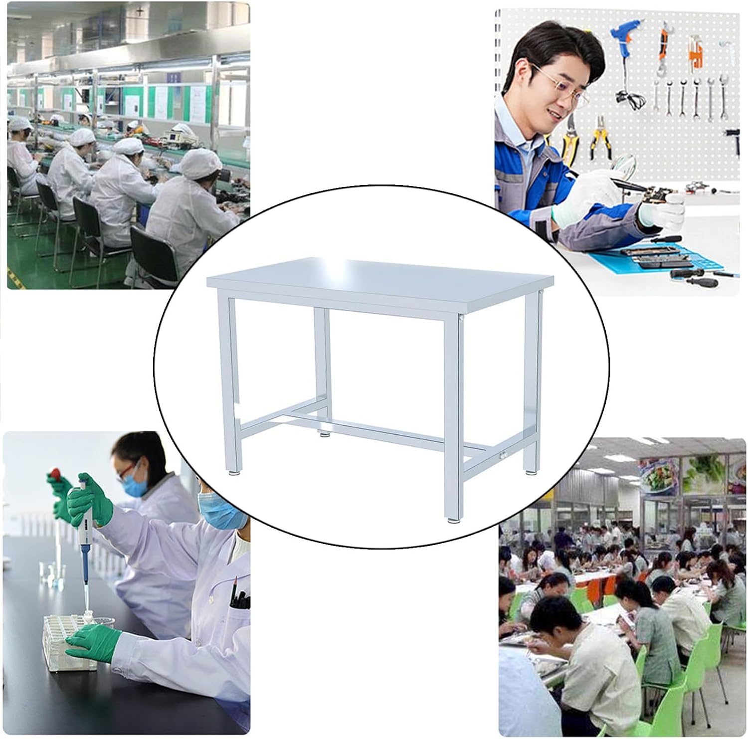 Commercial Stainless Steel Workbench Kitchen Metal Prep Table Worktable Adjustable Legs Easy Installation Thickened Laboratory Table for Packing Countertops(80x60x80cm/31.5x23.6x31.5”)