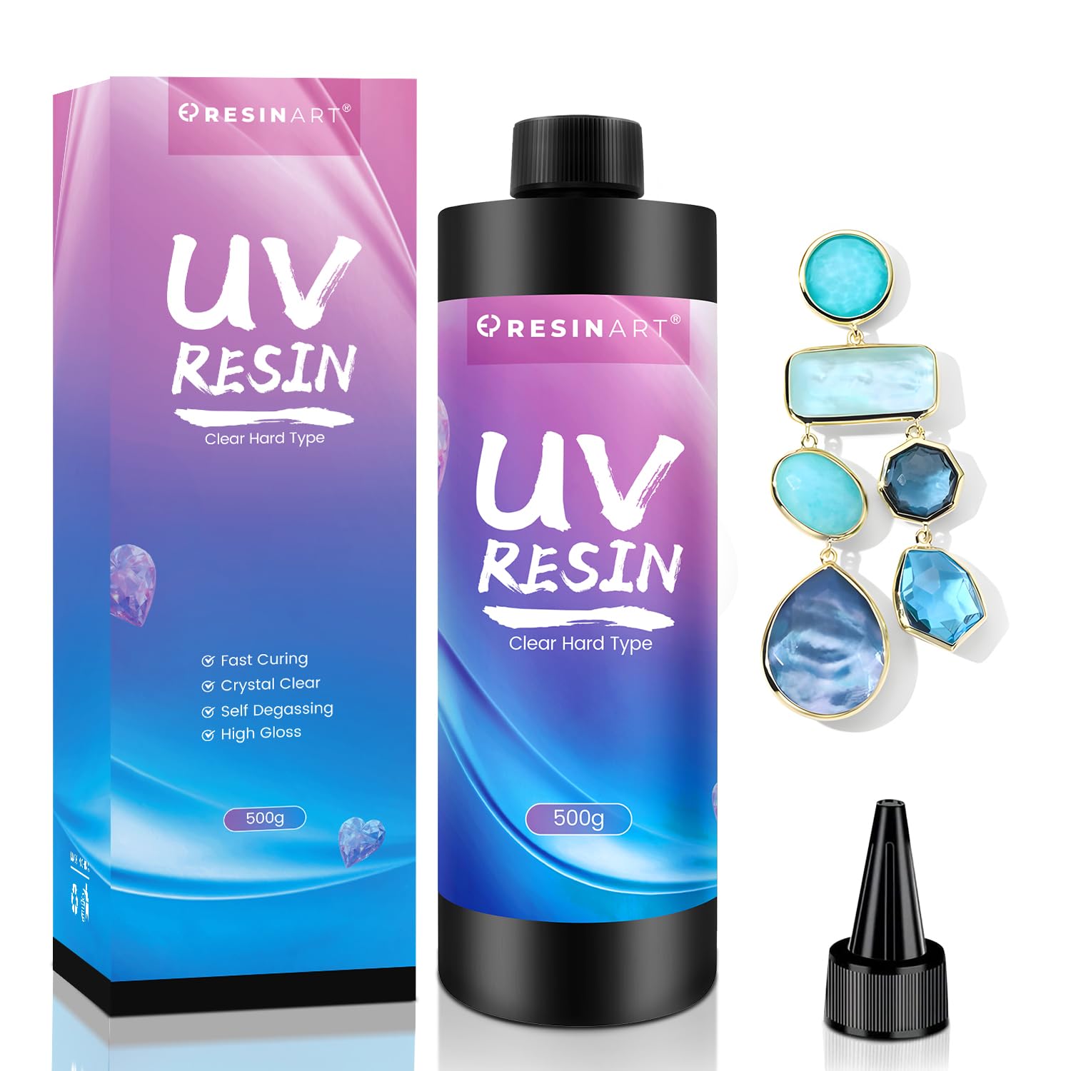 500g UV Resin Kit Hard Type, Crystal Clear No-Yellowing Resin for Crafts
