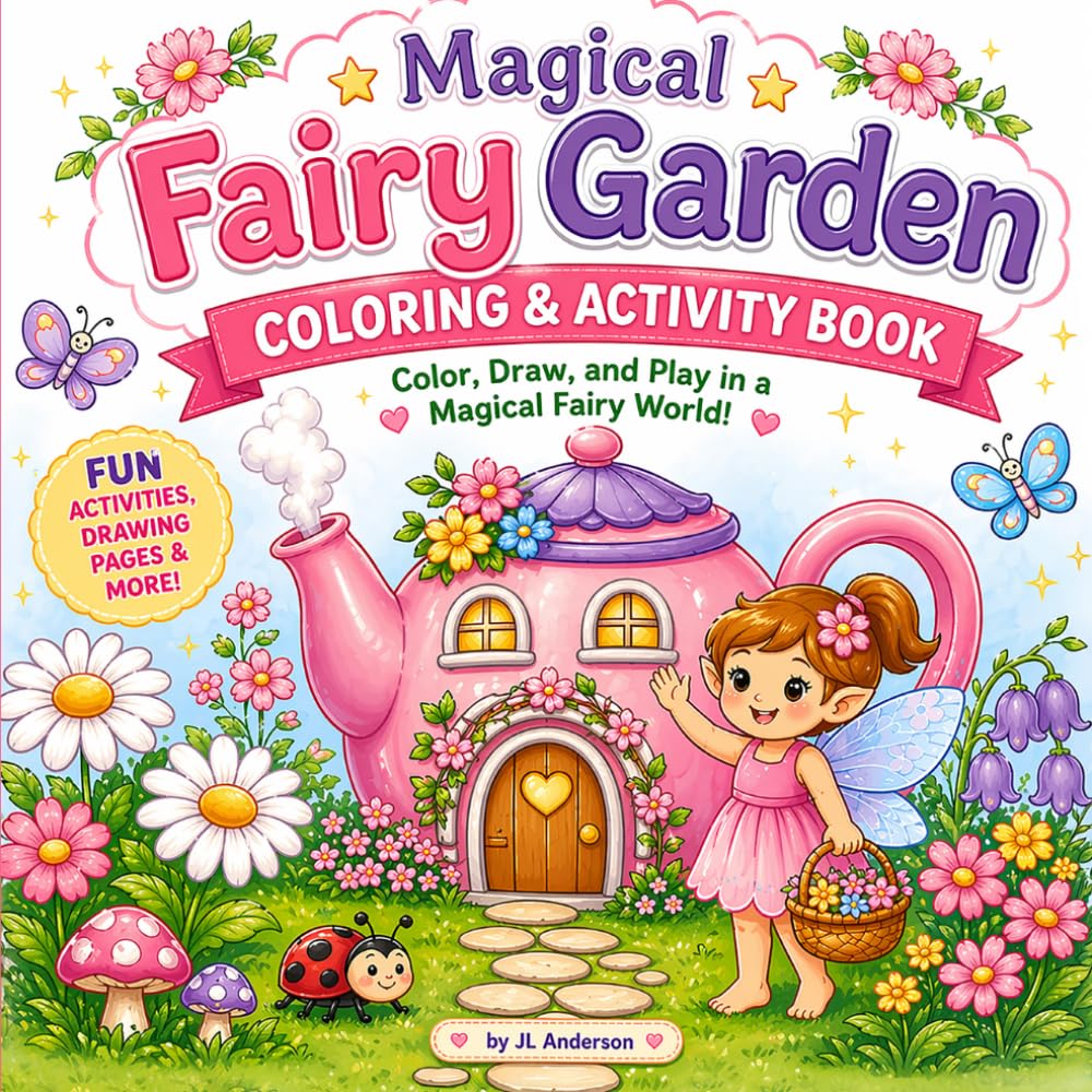 Magical Fairy Garden Coloring & Activity Book: Color, Draw, and Play with Cute Fairies, Flowers, and Fun Activities for Kids Ages 4–8