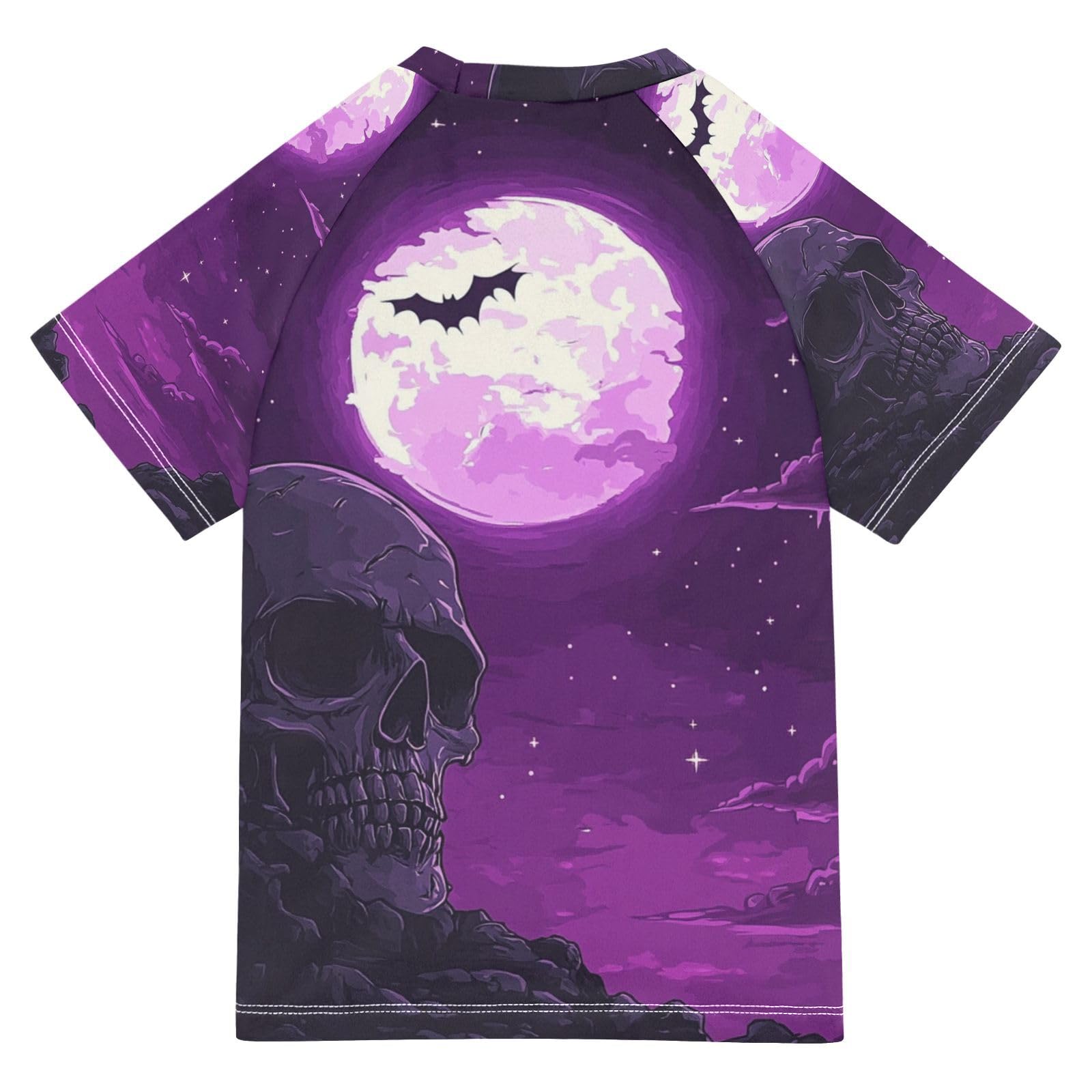 Jucciaco Boys Swing Shirts Bat Moon Purple Skull Rashguard Short Sleeve Kids T-Shirts Sun UPF 50+