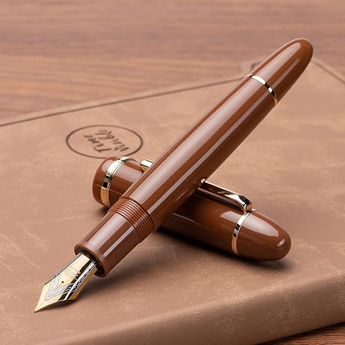 Miniatura 2 de Jinhao X159 - Pluma estilográfica de acrílico marrón, tamaño 8, punta media, borde dorado, diseño clásico, bolígrafo de escritura suave con