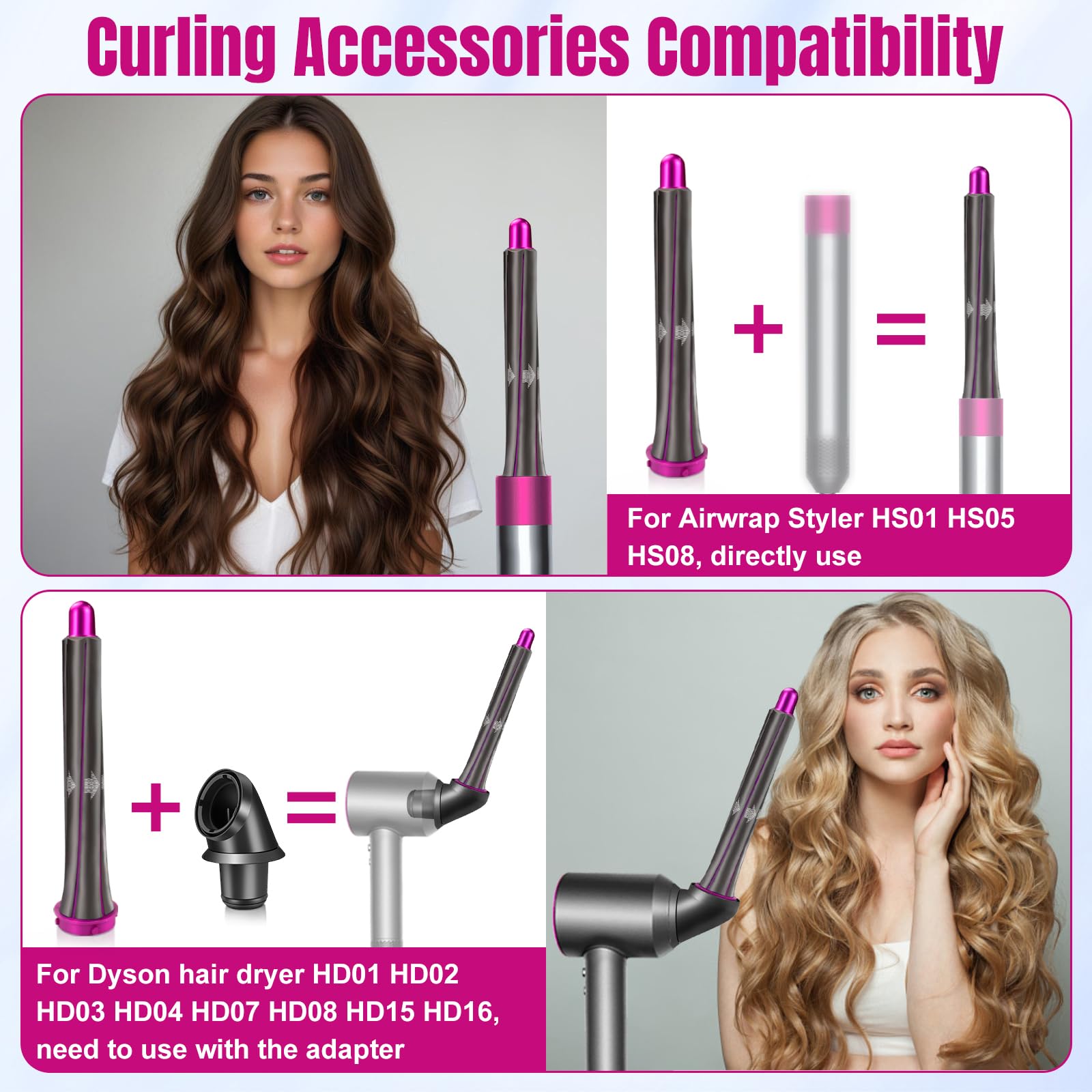 Barilotti per arricciacapelli lunghi da 0,78 pollici/20 mm e adattatore per Dyson HD01 HD02 HD03 HD04 HD07 HD08 HD15 HD16, conversione dell'asciugacapelli in arricciacapelli Styler