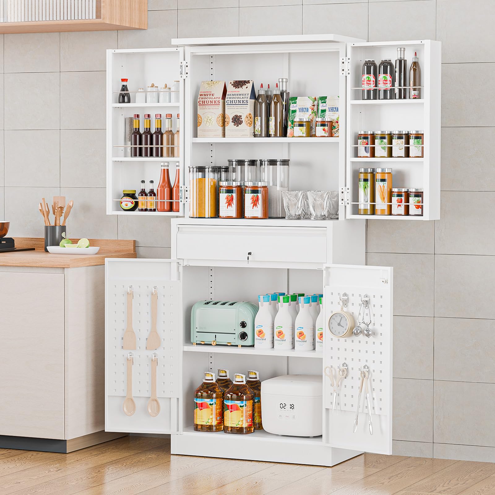 Amazon.com: VINGLI 71'' Metal Kitchen Pantry Storage Cabinet with