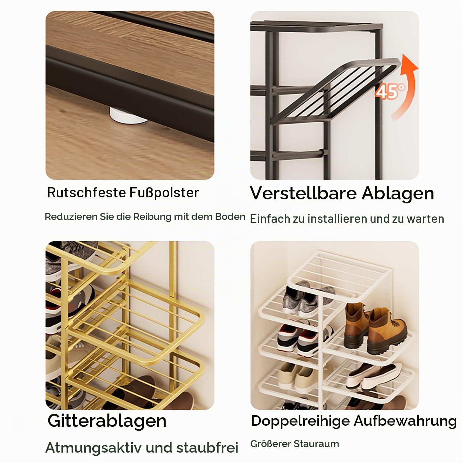 Schuhregal Metall Vertikales Schuhablage Offener Schuhschrank Hoch, Schuh-Organizer für Flur Schlafzimmer Eingangsbereich, Einfache Montage(Gold,93cm/36.6in)