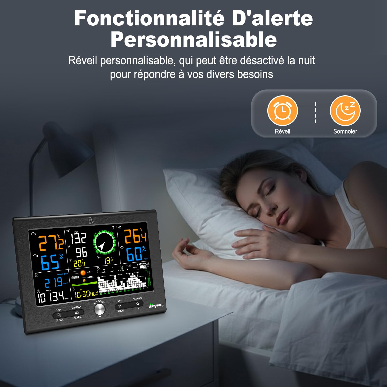 Urageuxy 7-en-1 Station Meteo Intérieur Extérieur San Fil 7,6" Avec DCF, Station Météo Avec Pluie, Vent, Température, Humidité, Prévisions, Pression pour Jardin et Balcon, Logiciel Windows