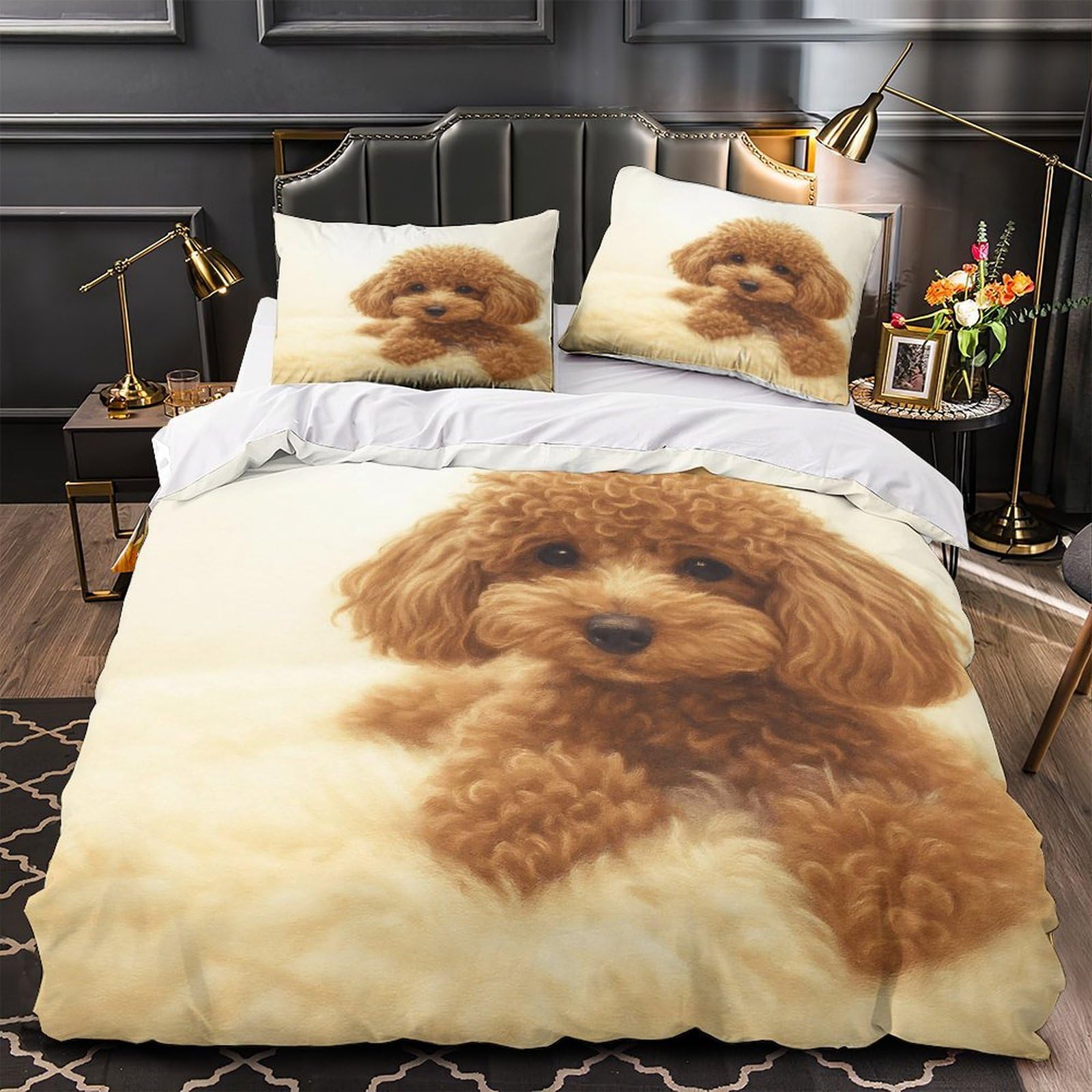 Housse de couette chiot caniche imprimé 3D pour créer un cocon douillet dans une chambre de fille