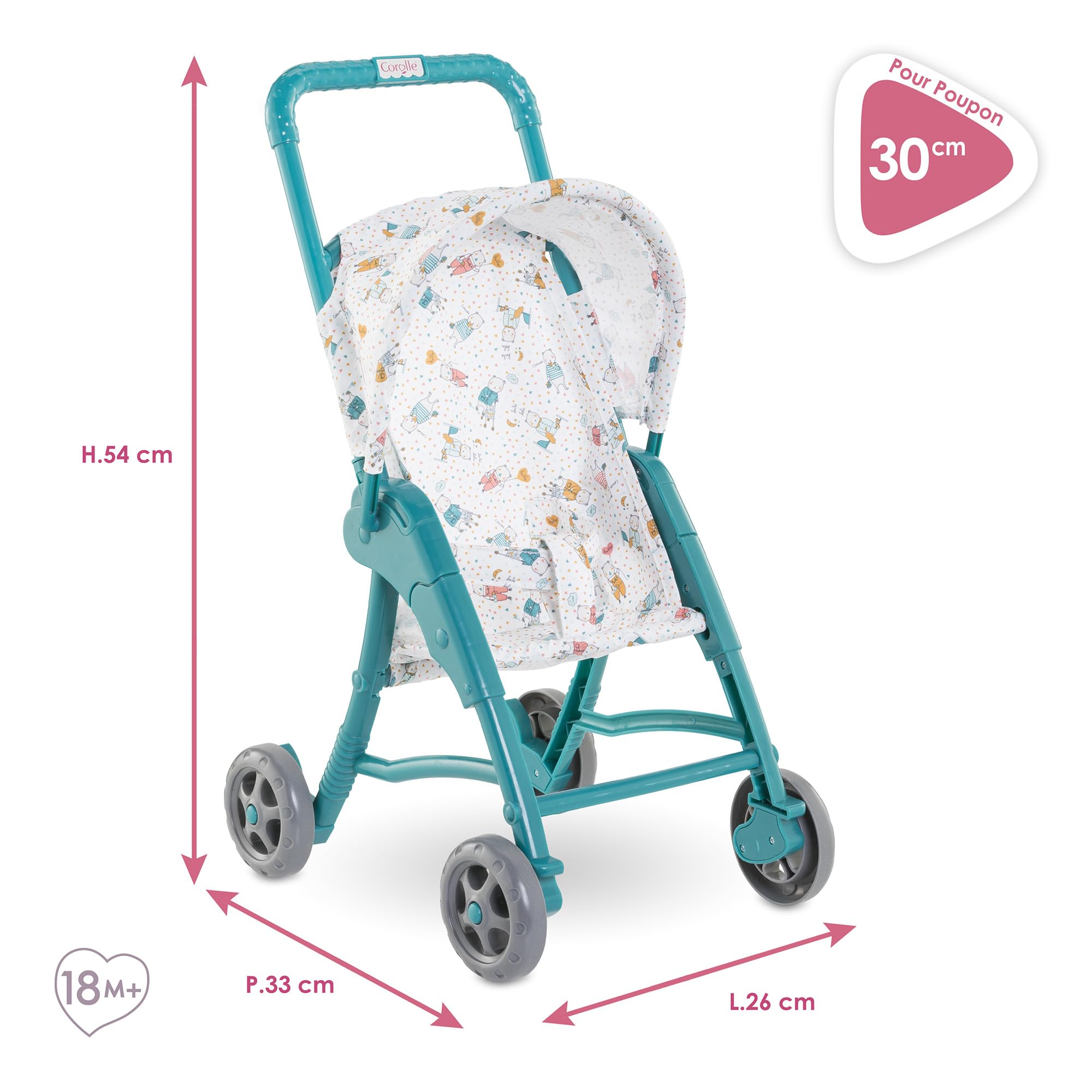 Corolle - Poussette Oursons, Accessoire, pour Poupon 30cm, dès 18 Mois, 9000111000