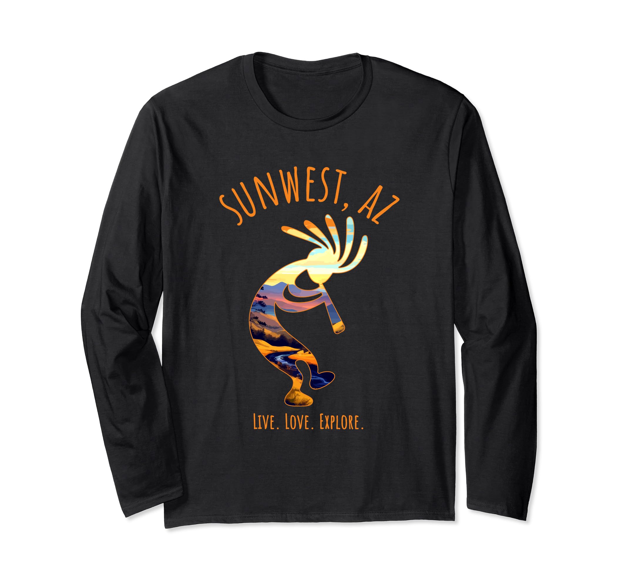 Sunwest Arizona USA Dancing Kokopelli Southwest Design Long Sleeve T-Shirt