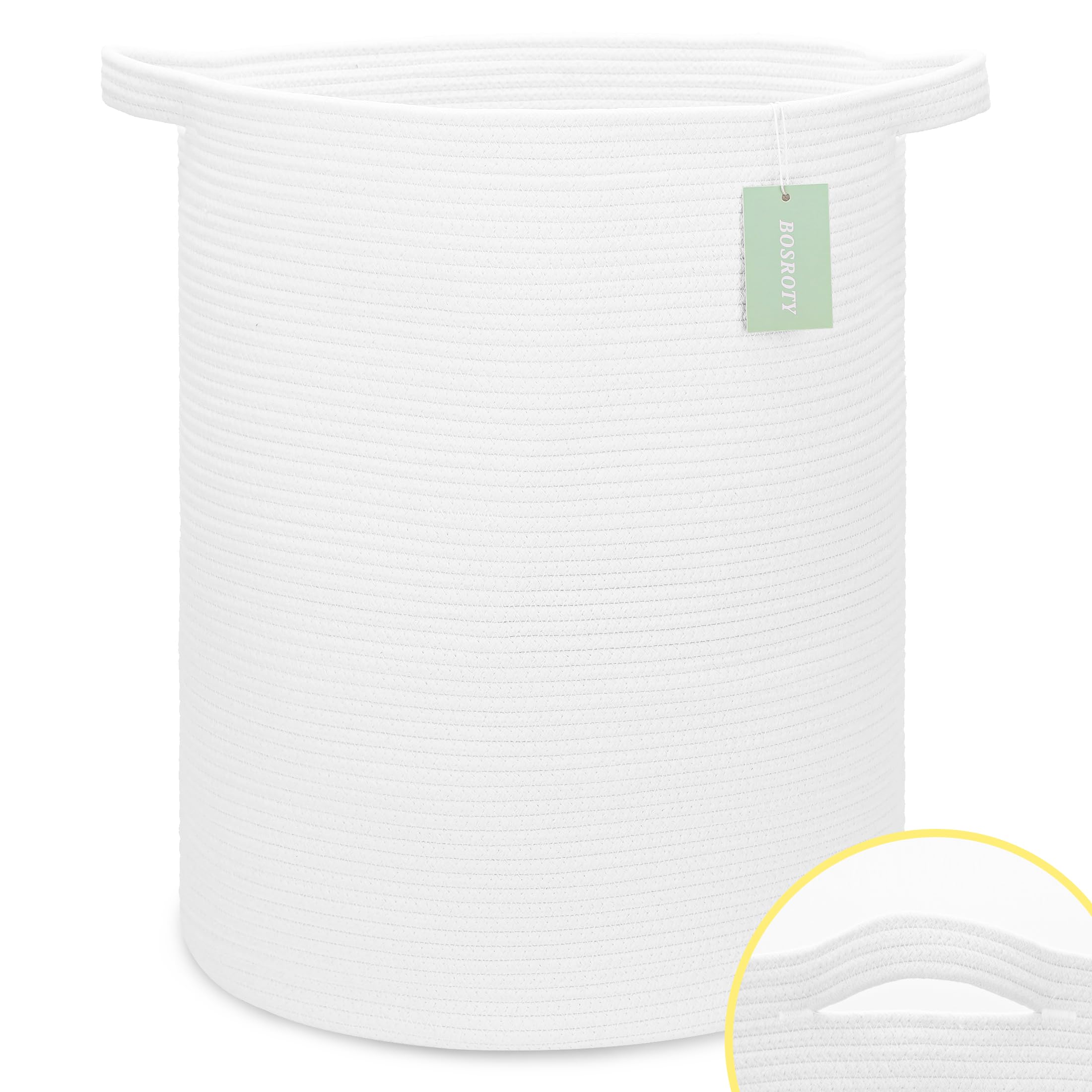 Cotton Rope Basket for Girls Boys, 72L Tall Laundry Hamper, White