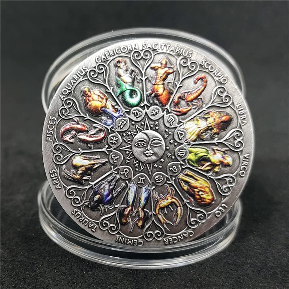 Twelve Constellations Commemorative Coin Horoscope Astrology Guardian Coin Retro Commemorative Zodiac Coin Astrology Arrow Coin Lucky Love Souvenir Coin - Image 4