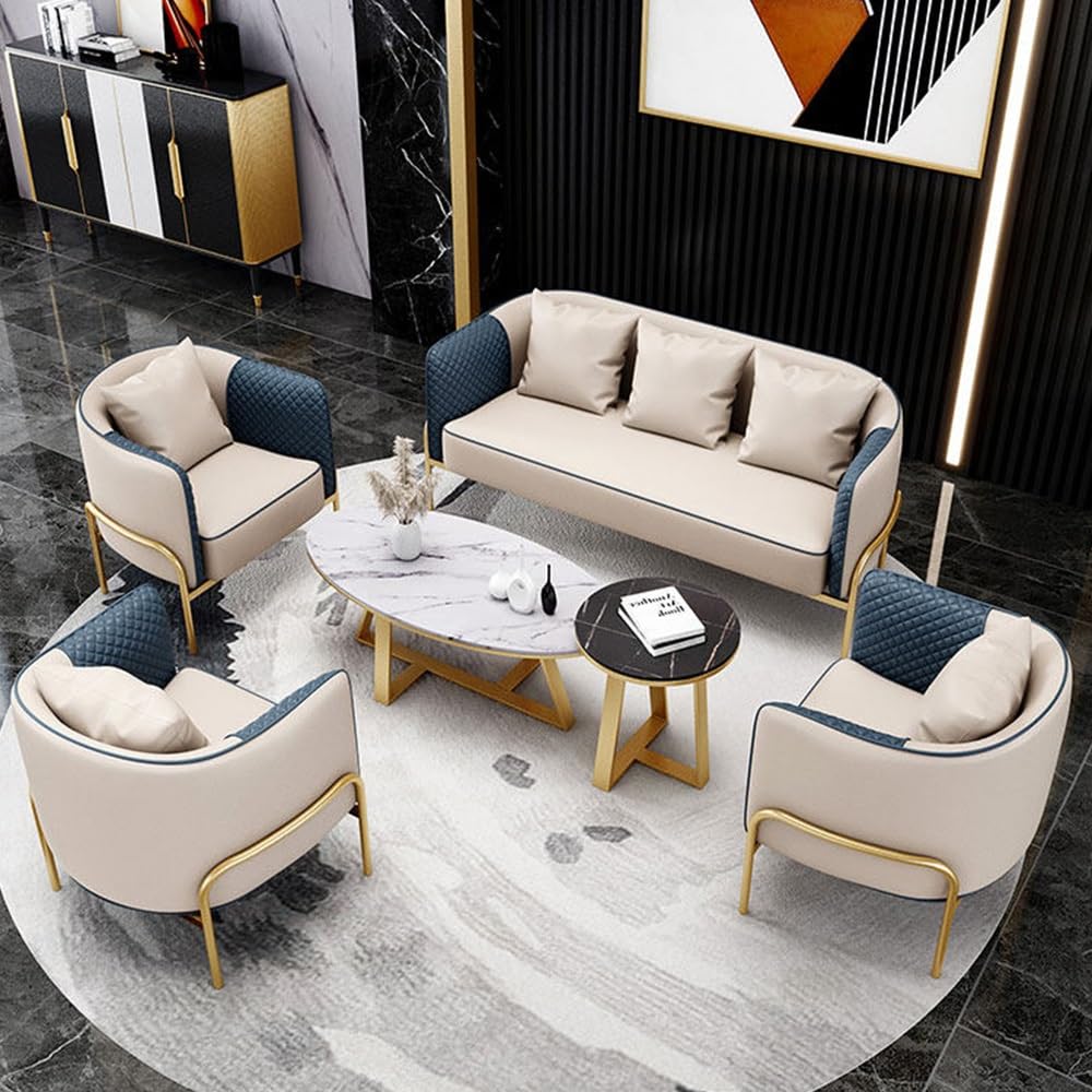 Kunstleder-Sofagarnitur, stilvoller Loveseat & Sessel mit Metallbeinen für Wohnzimmer