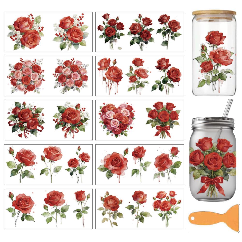 arricraft 10 Sheets Red Rose UV DTF Cup Wrap Stickers — image 1