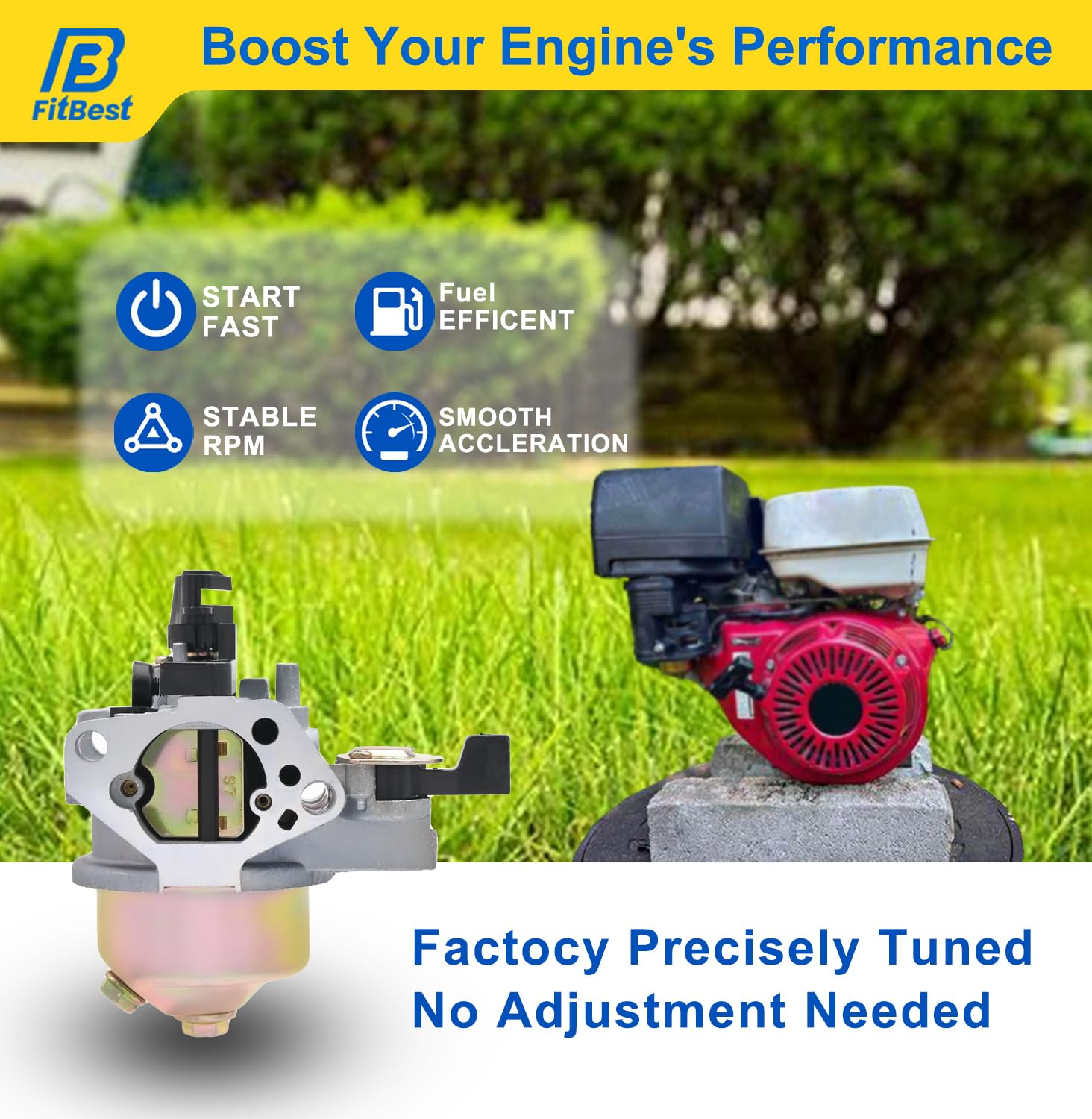 Fitbest Carburador de cortacésped para motores Honda GX390 de 13 hp, sustituye a 16100-ZF6-V01 con juntas