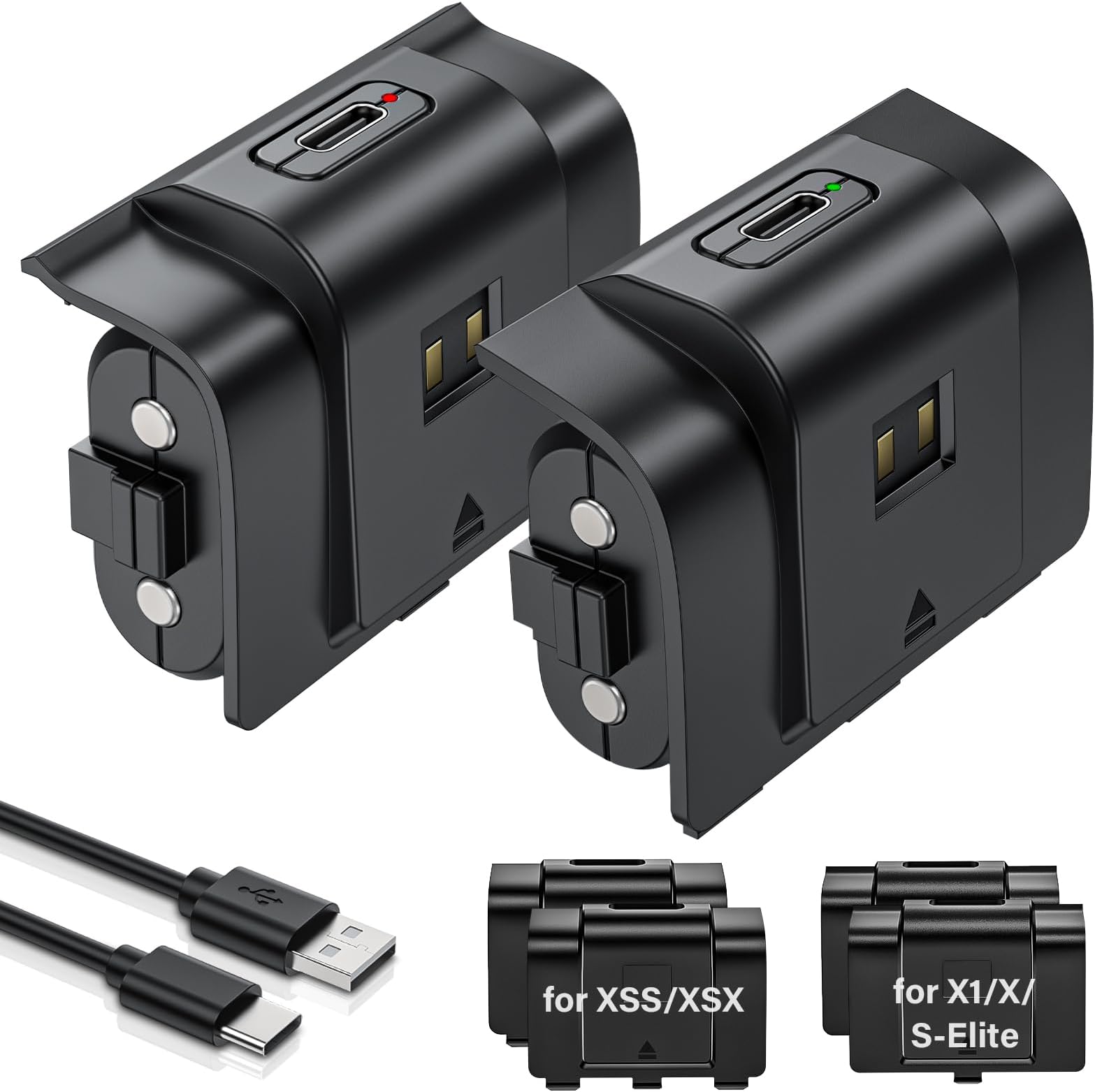Rechargeable Controller Battery Pack for Xbox,2x4800mWh(2000mAh) Batteries Pack with USB-C Charging Cable for Xbox Series S|X/Xbox One S/One X/One Elite Remote Play and Charge Kit with 4 Cover(2 Pack)