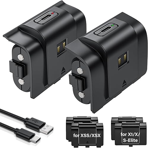 Paquete de baterías recargables para control Xbox, 2 x 4800 mWh (1800 mAh) con 4 fundas para Xbox Series SX, Xbox OneSXX Elite Xbox Wireless Remote
