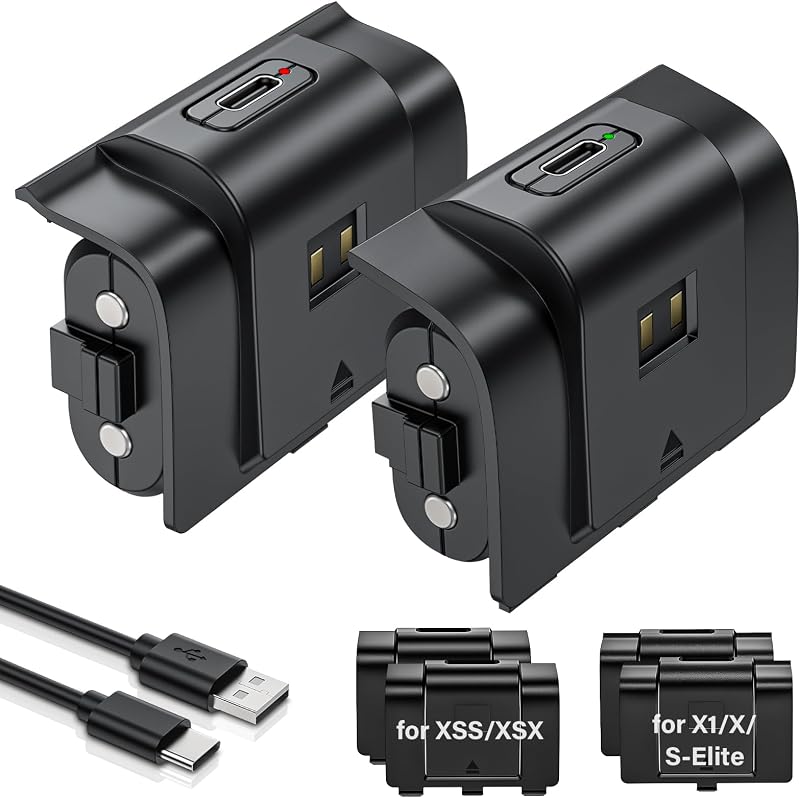 Rechargeable Controller Battery Pack for Xbox,2x4800mWh(2000mAh) Batteries Pack with USB-C Charging Cable for Xbox Series S|X/X-box One S/X/ Elite Remote Play and Charge Kit with 4 Cover(2 Pack)