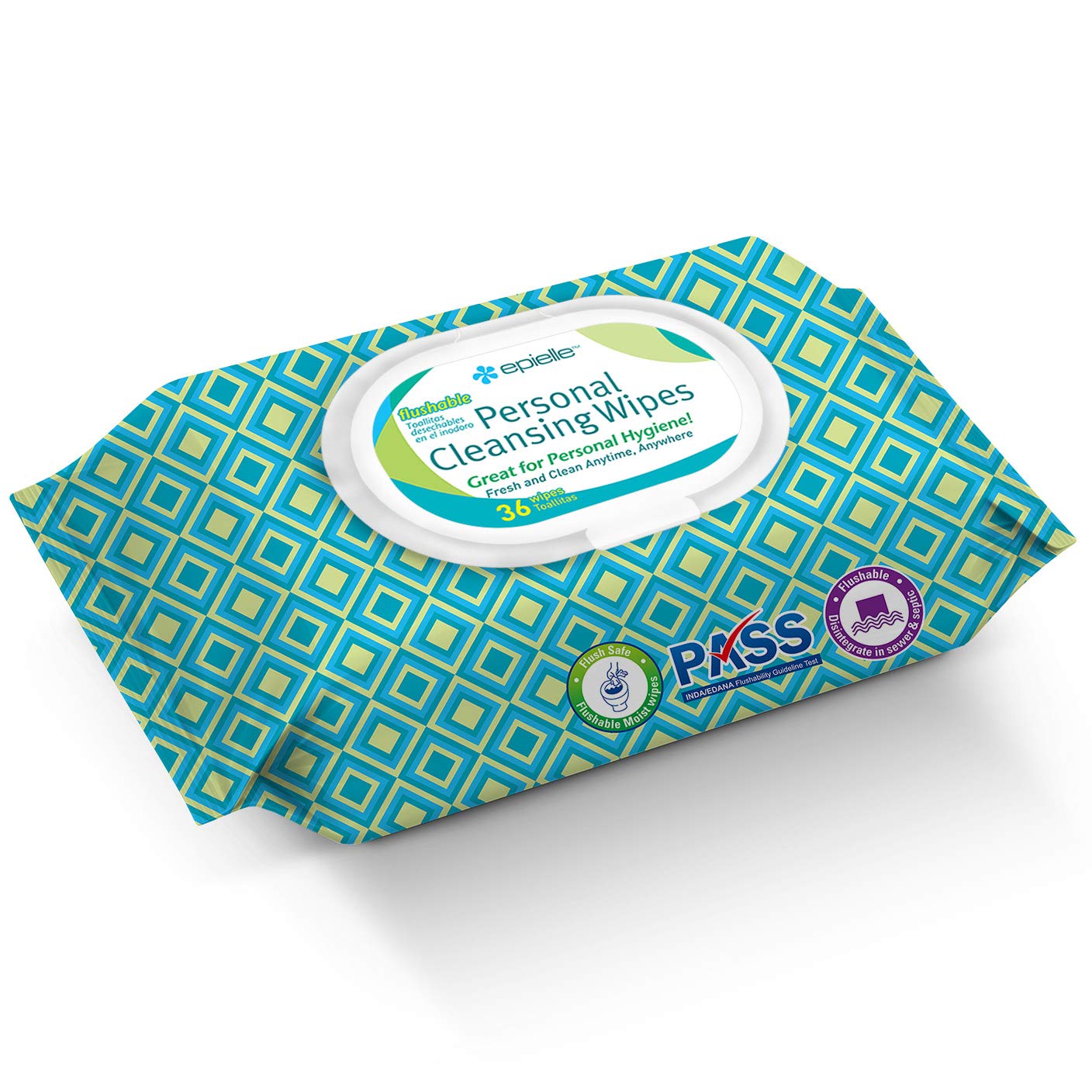 Epielle Flushable Wipes | Resealable Personal Cleansing Cloth with Natural Ingredients | Nicely Scented Gentle Toilet Tissue for Daily Use | 36 Count | 8 Pack | Toilet Paper Replacement | Holiday Stocking Stuffers : Health & Household