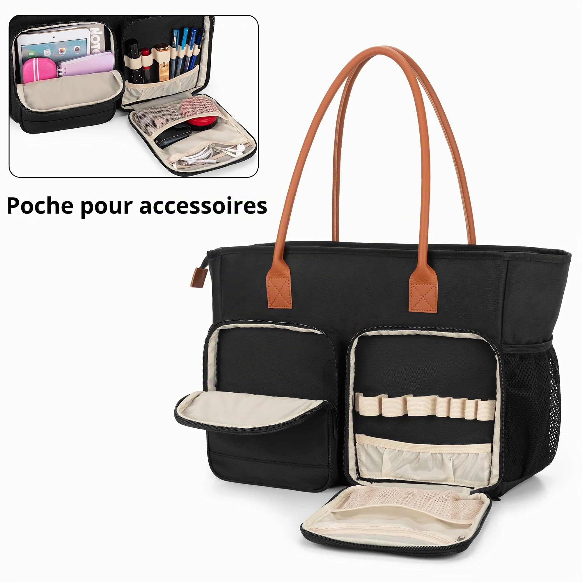 CURMIO Sac de Transport pour Femme, Sac de Travail pour Enseignant, Pochette Rembourrée pour Ordinateur Portable, Idéal pour Professeurs, Noir (Sac Vide)