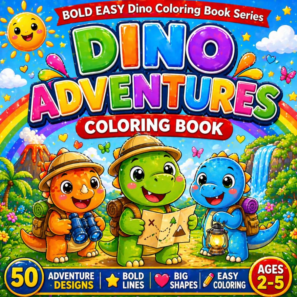 Bold Easy Dinosaur Adventures Coloring Book for Kids Ages 2–5: 50 Fun & Easy Adventure Scenes with Cute Dinosaurs (Bold Easy Dino Coloring Book Series)