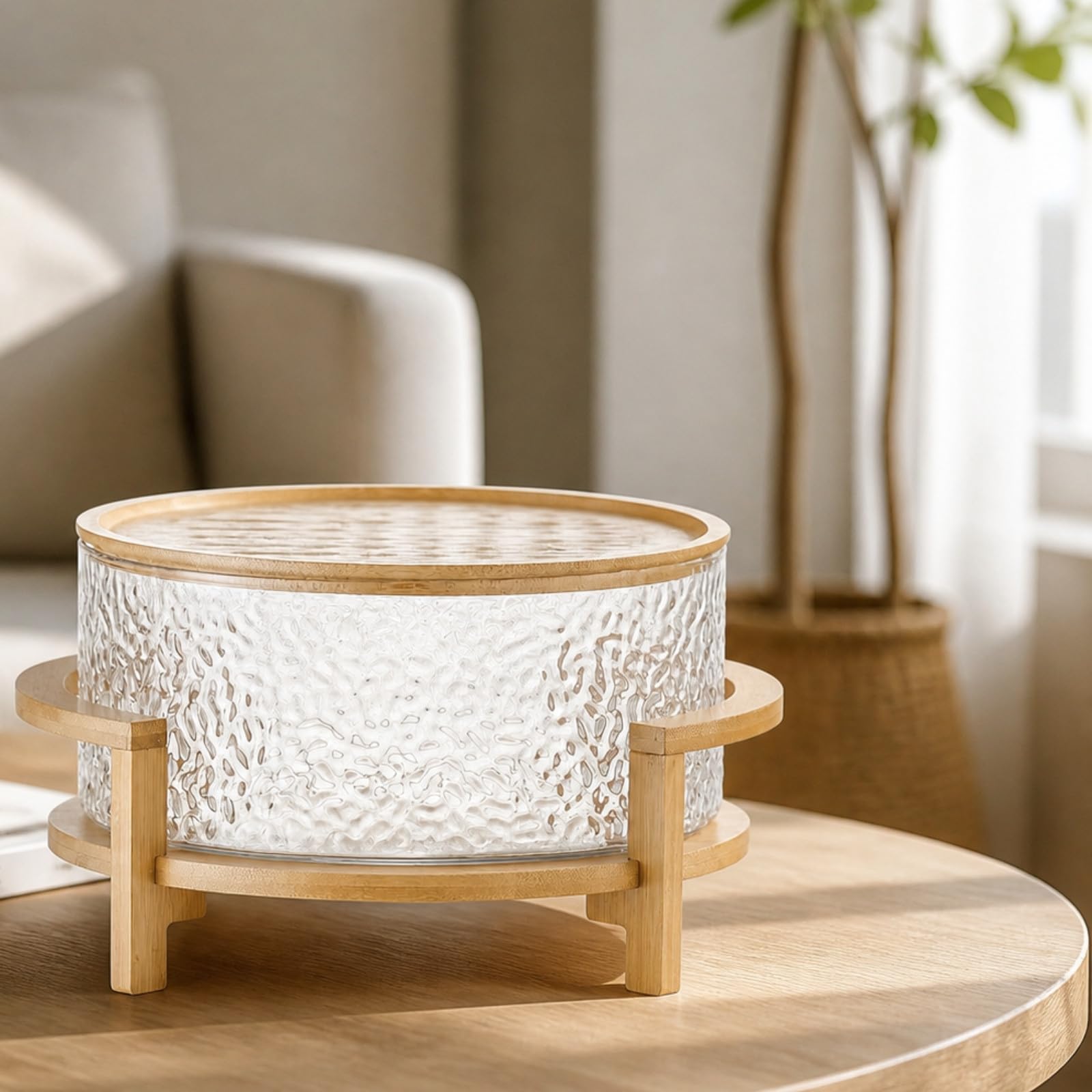 Yajuyi Cuenco con Pedestal Decorativo | Vidrio con Tapa, Moderno, Ensaladera, para Comedor, anfitrionas, M, Martillado Con Tapa