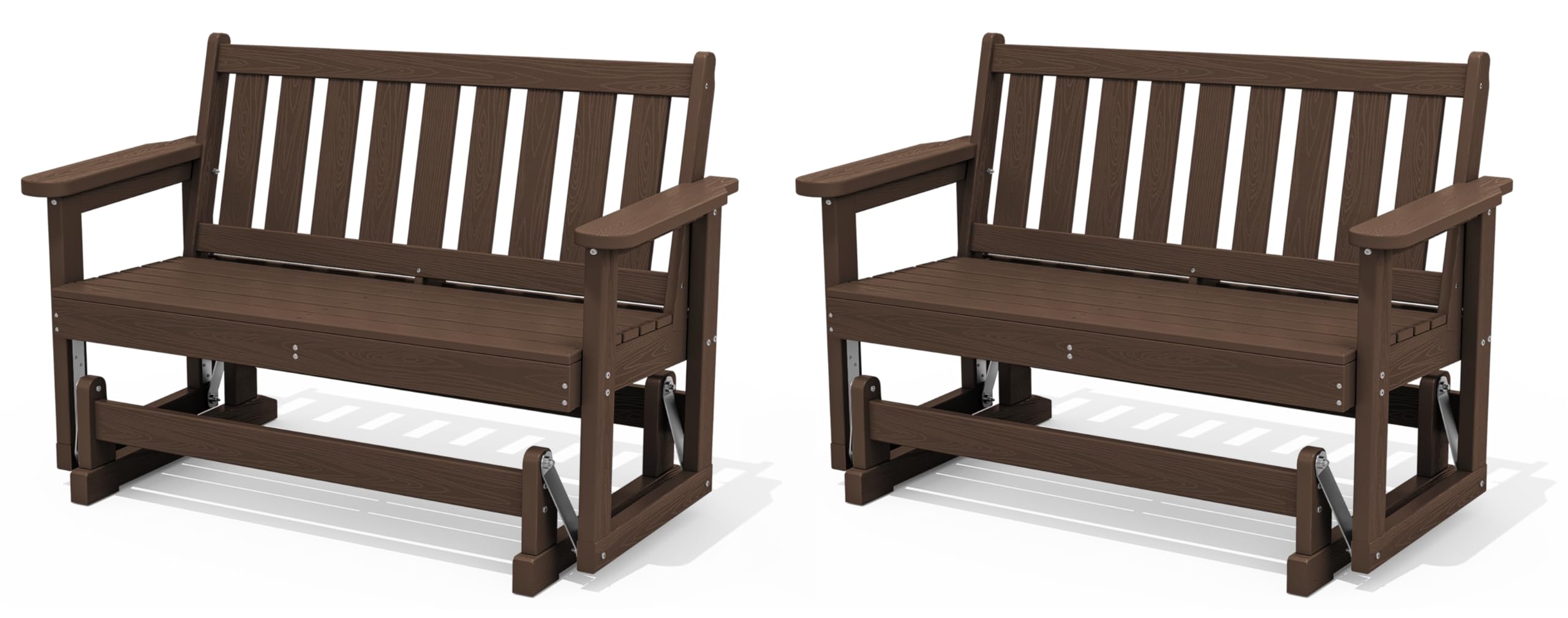 SERWALL HDPE Outdoor Glider Bench Set of 2, All Weather, 660lbs Cap, Coffee