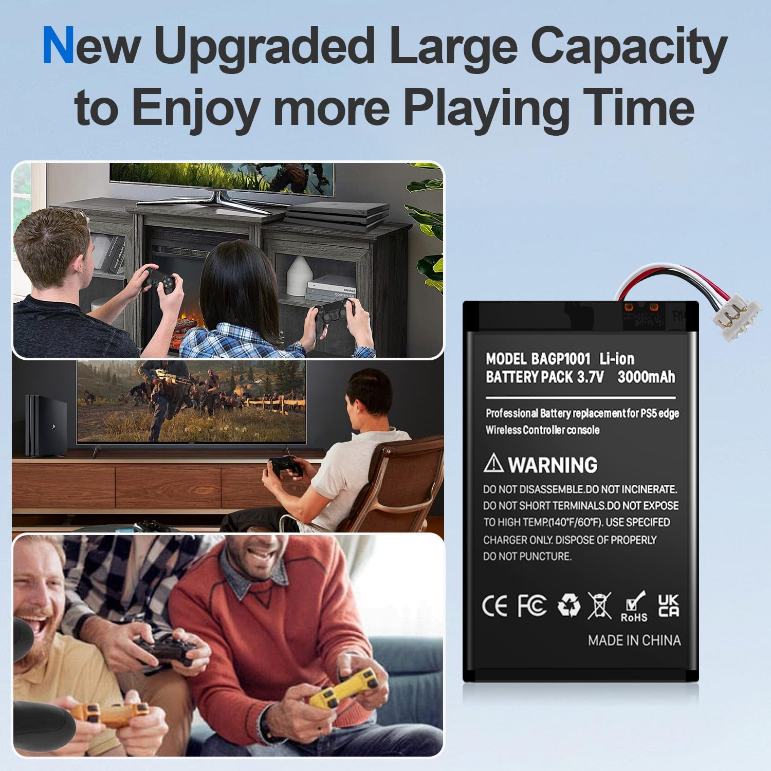 Batteria per PS5 Edge, 3000 mAh, aggiornamento ad alta capacità, per Sony PlayStation 5 DualSense Edge CFI-ZCP1 Wireless Controller con set di attrezzi (1 pezzo)