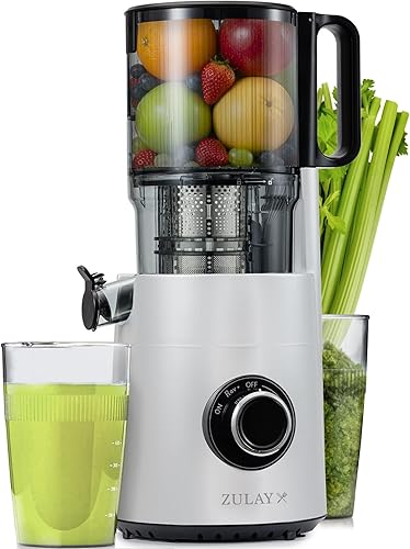 Zulay Kitchen Exprimidor de prensa en frío de 5 pulgadas de ancho, exprimidor de masticación lenta de 50 RPM para menos oxidación patentado para un