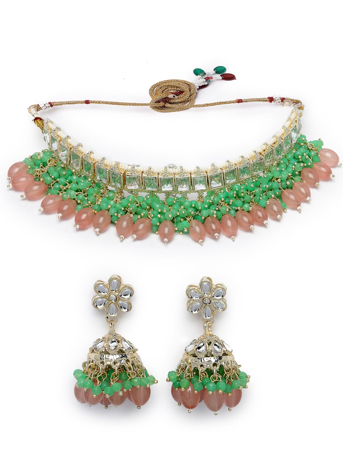 Studio Sukkhi Glamorous Kundan Studded With Gold Plated Pink Green Choker Necklace Set With Jhumka/Jhumki Earrings | Jewellery Set For Women And Girls (NS105836) (B0CPLYT3BY) Amazon Price History, Amazon Price Tracker