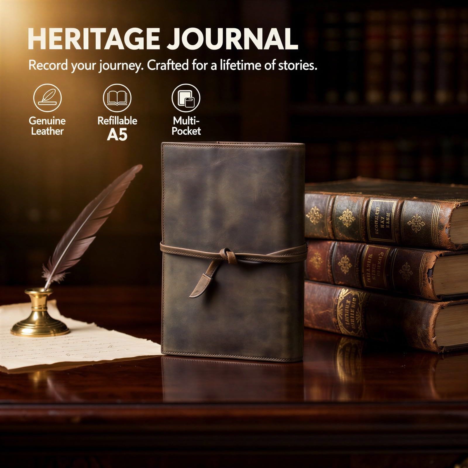Generisch Notizbuchhülle A5 aus Echtleder, 9,06 x 6,46 Zoll Lederjournal-Hülle für Damen und Herren, Retro-Nachfüllhülle mit Mehrfachfächern und Organizer für Business, Büro, Reise, Kaffee