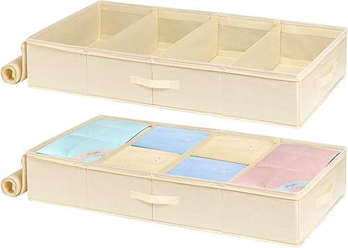 punemi Almacenamiento debajo de la cama, paquete de 2 contenedores de almacenamiento de ropa debajo de la cama con divisores ajustables, cubos