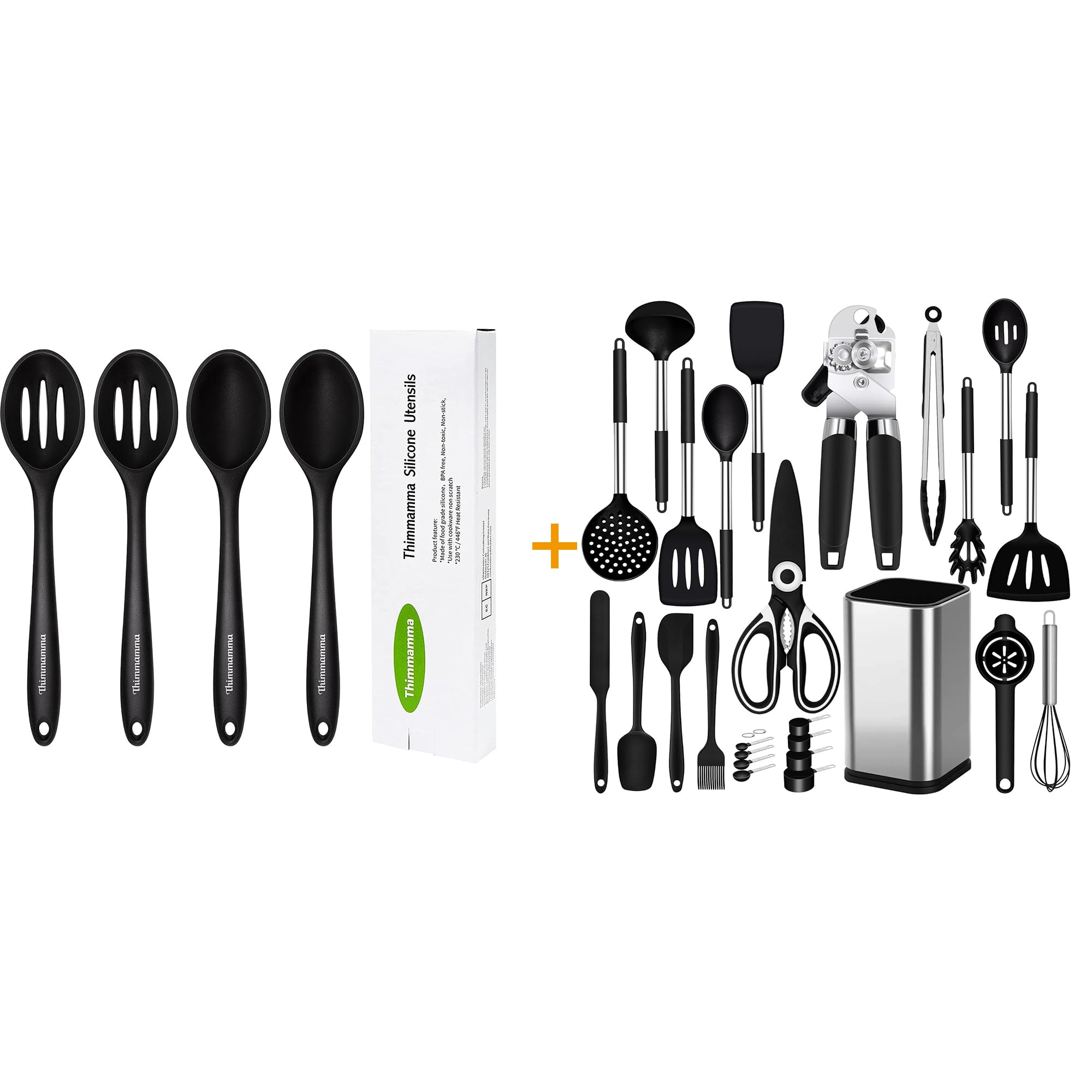 Nonstick Kitchen Spoons for Cooking, Slotted and Solid Serving Spoon Heat Resistant & Silicone Kitchen Utensils Set with Utensils Holder, 26 Pcs Silicone Utensils for Cooking
