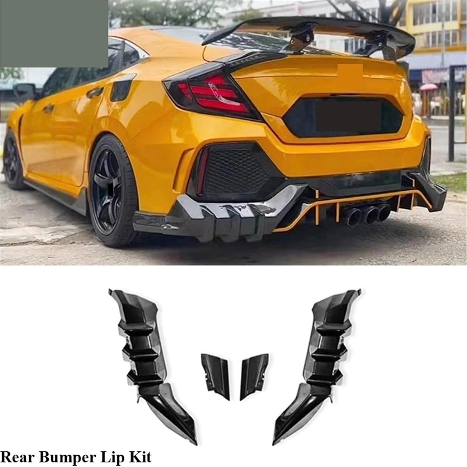 Compatible With 10th Gen Honda Civic Type R FK8 Sedan 2017-2021 Mugen Style Rear Diffuser Lip Spoiler Corner Guards Bumper Kit(Matt Black)