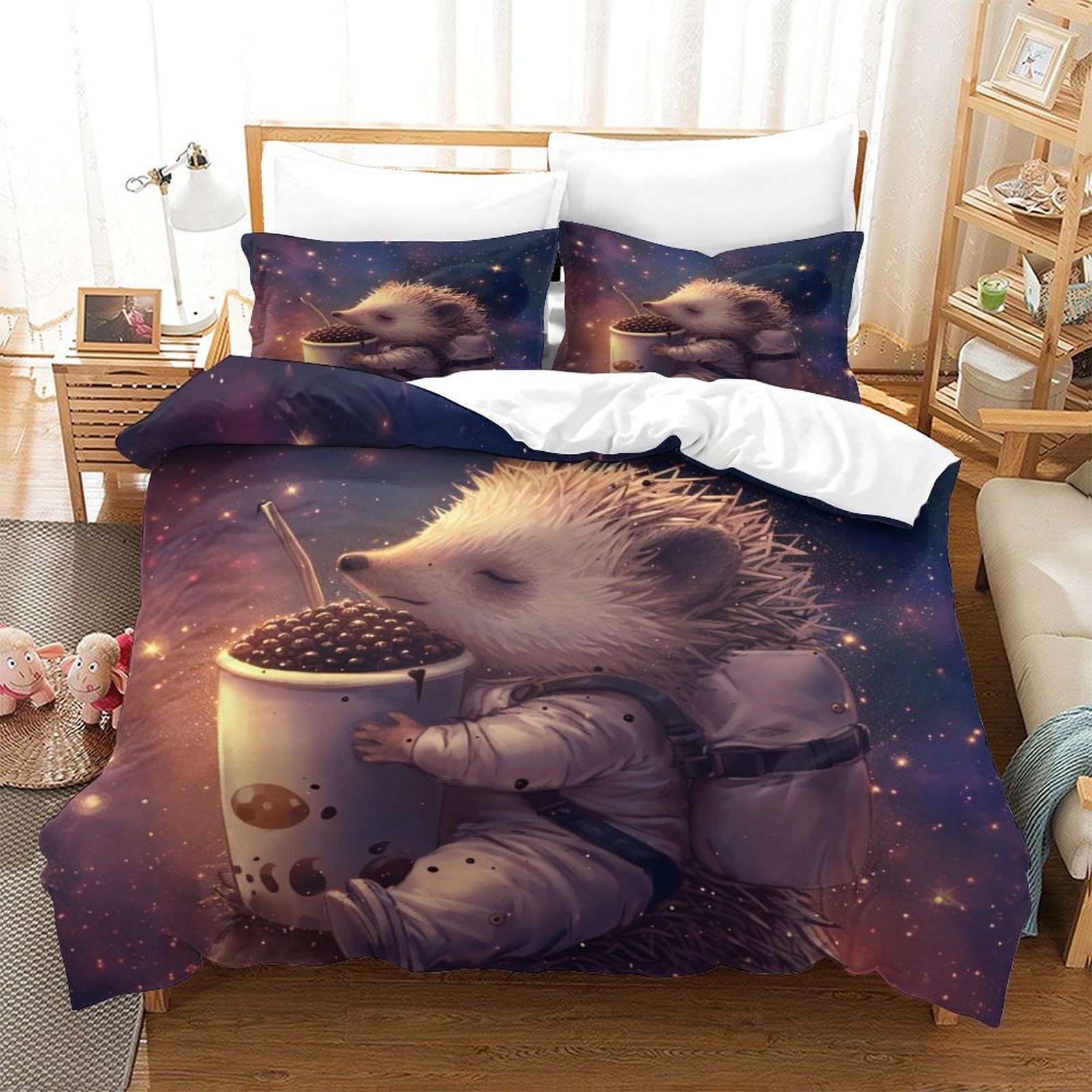 Housse de couette super king hérissons 3D en microfibre de qualité supérieure