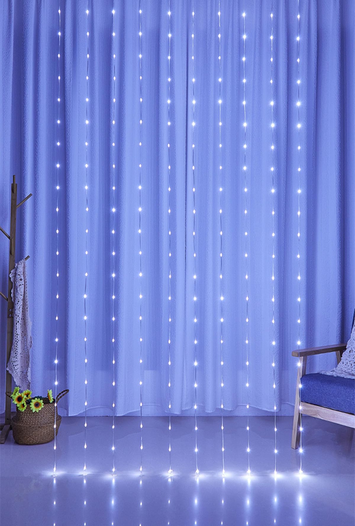 Lampes à rideaux, LED fenêtre fée chaîne lumière USB PVC ligne 8 modes cascade jardin chaîne lumière imperméable à l'eau Idéal pour chambre à coucher, fête, mariage (Blanc, 3m*3m 300LED)