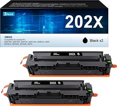 خراطيش حبر سوداء 202X - عبوة من قطعتين متوافقة عالية الإنتاجية بديلة لطابعات HP 202X 202A تعمل مع حبر ملون LaserJet Pro MFP M281fdw، خراطيش حبر M281cdw، حبر ملون Laserje Pro M254 | CF500X