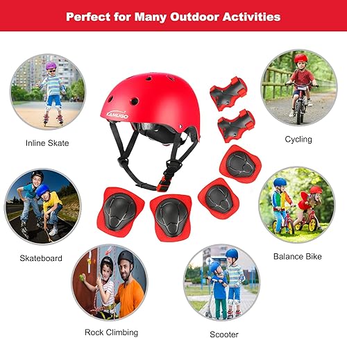Miniatura 7 de KAMUGO Casco ajustable para niños, con equipo de protección deportivo, rodilleras, coderas y muñequeras para niños de 3 a 8 años, para niños y