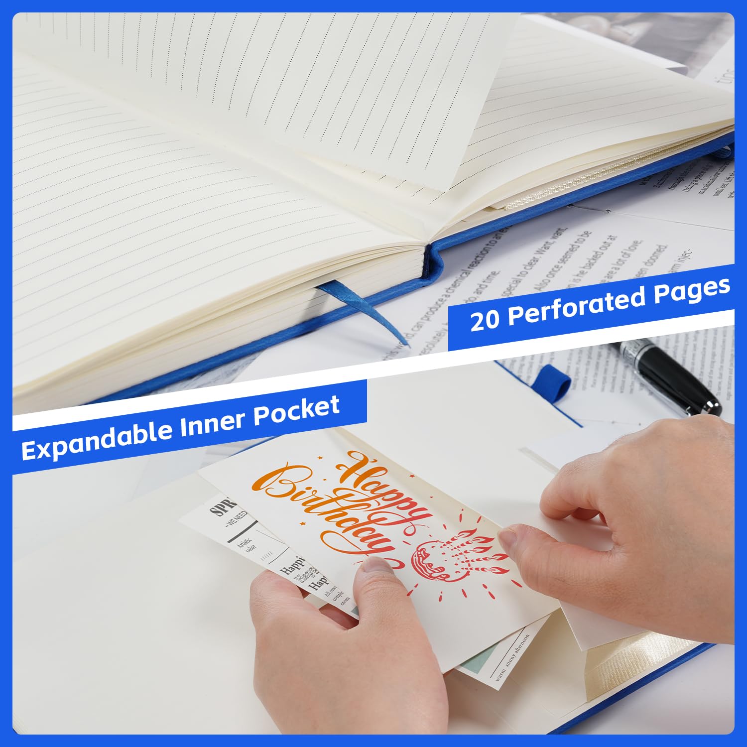 Dynta Confezione da 10 quaderni con copertina rigida, formato A5, a righe, 160 pagine/80 fogli, con passante per penna, per lavoro, scrittura, prendere appunti (blu)