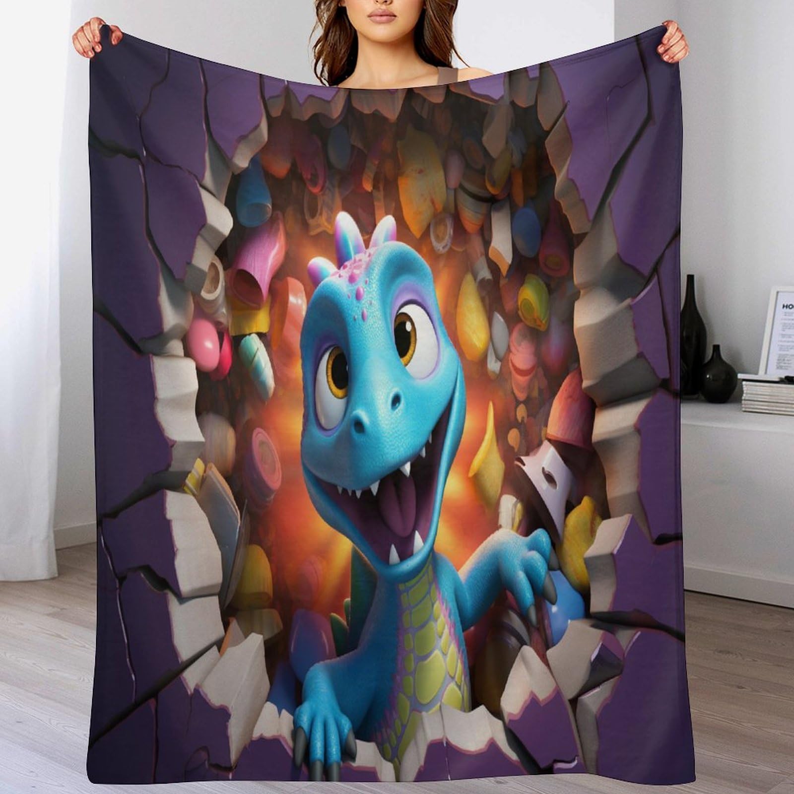 Couverture en peluche dinosaure mignon, le cadeau d'anniversaire parfait et utile