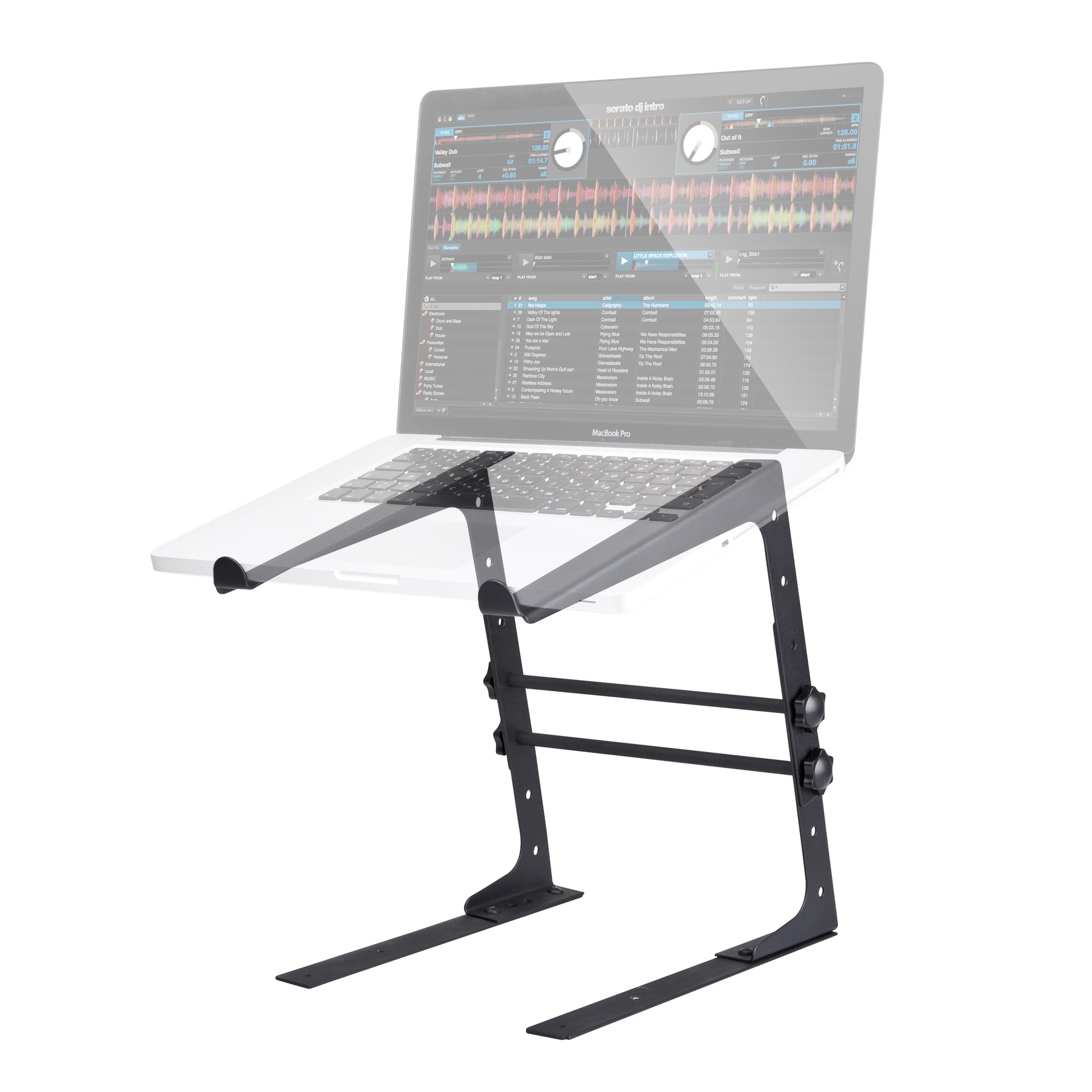 Reloop Laptop Stand V.2 - pour tous les ordinateurs portables actuels jusqu'à 17", antidérapant et résistant aux vibrations, pouvant être monté sur des consoles, noir