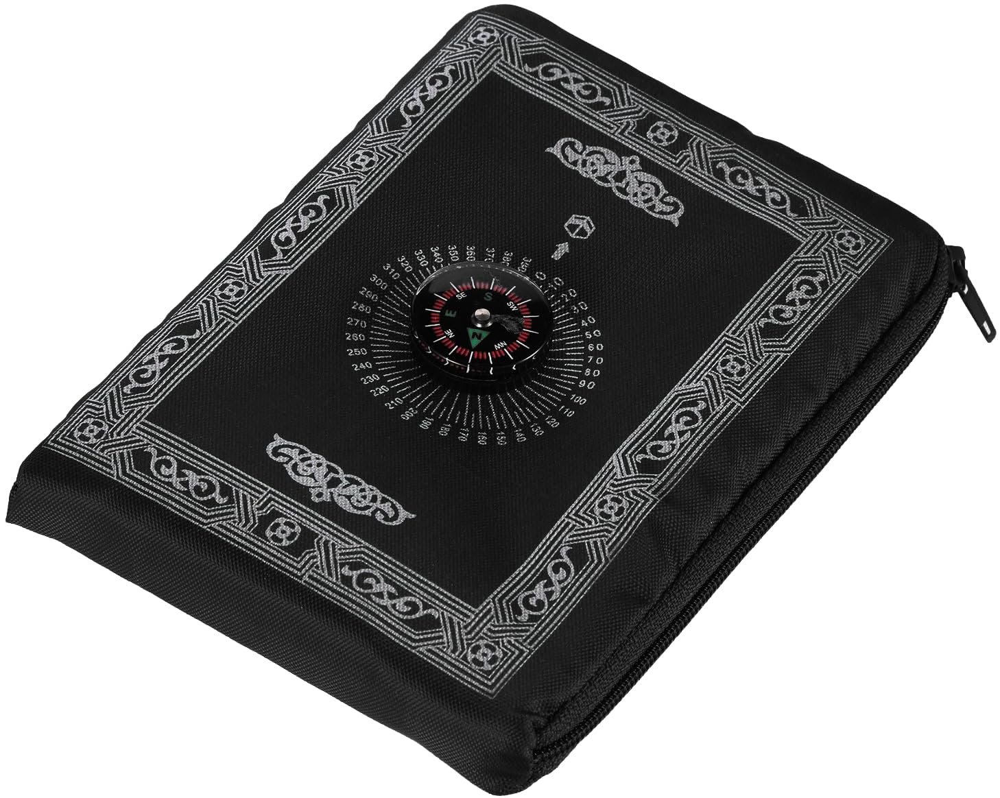 Desert Dress Men's Black Muslim Portable Pocket Travel Prayer Mat Rug With Qibla Kaaba Compas In Pouch, L